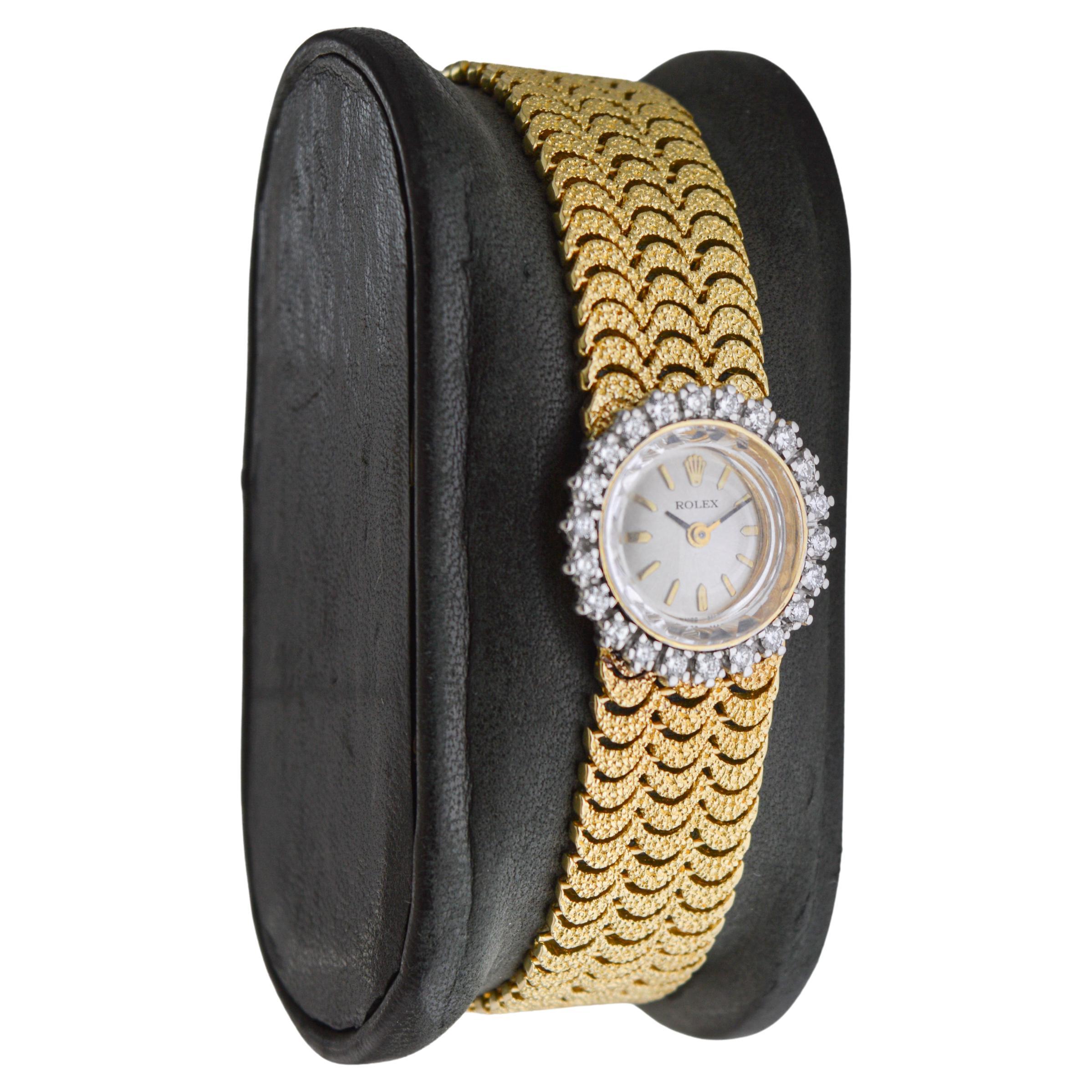 Art Deco Rolex Dress Style Ladies 14Kt Solid Gold Watch circa 1970's