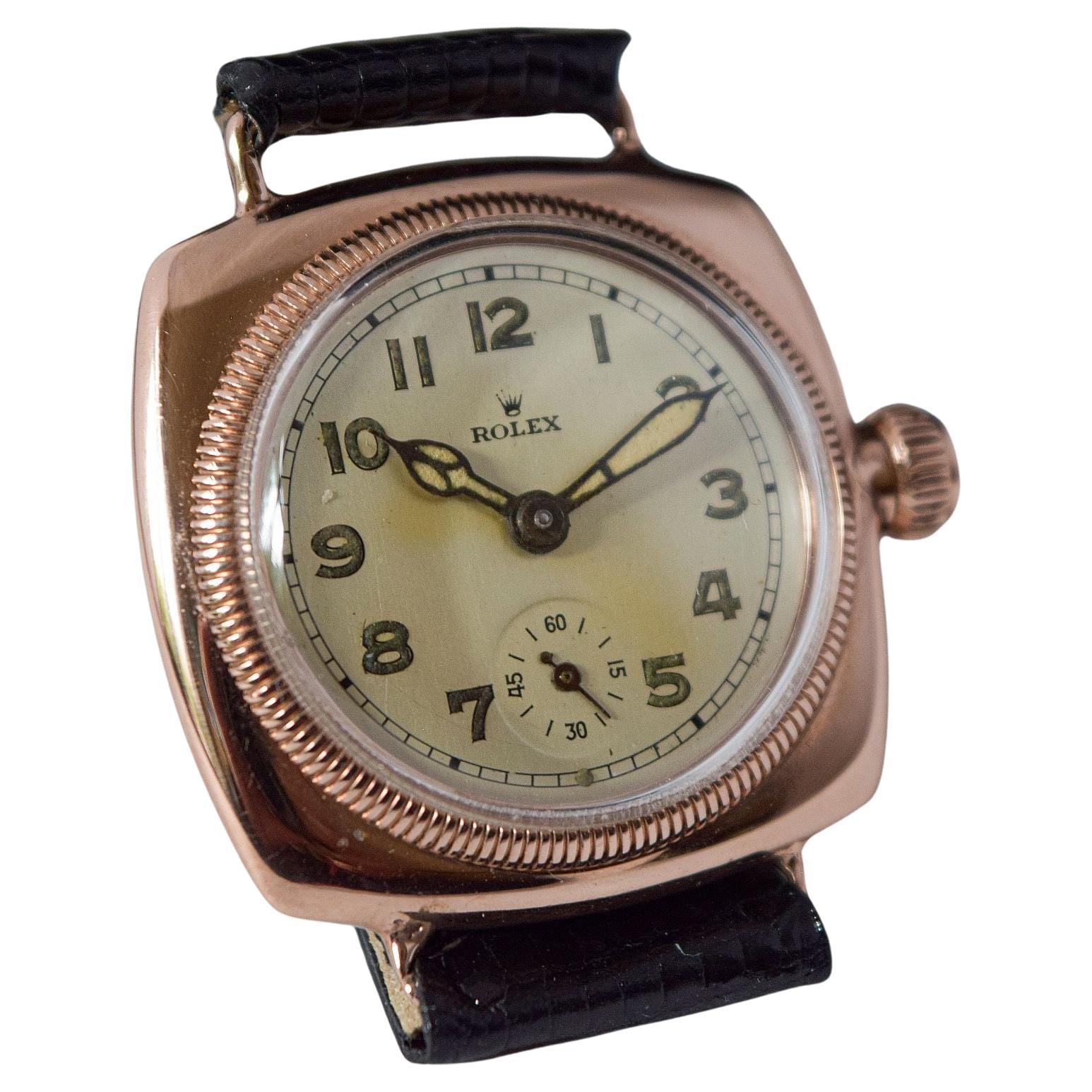 Rolex Early Rolex Oyster solid pink gold Cushion case rare amazing condition In Good Condition For Sale In London, GB