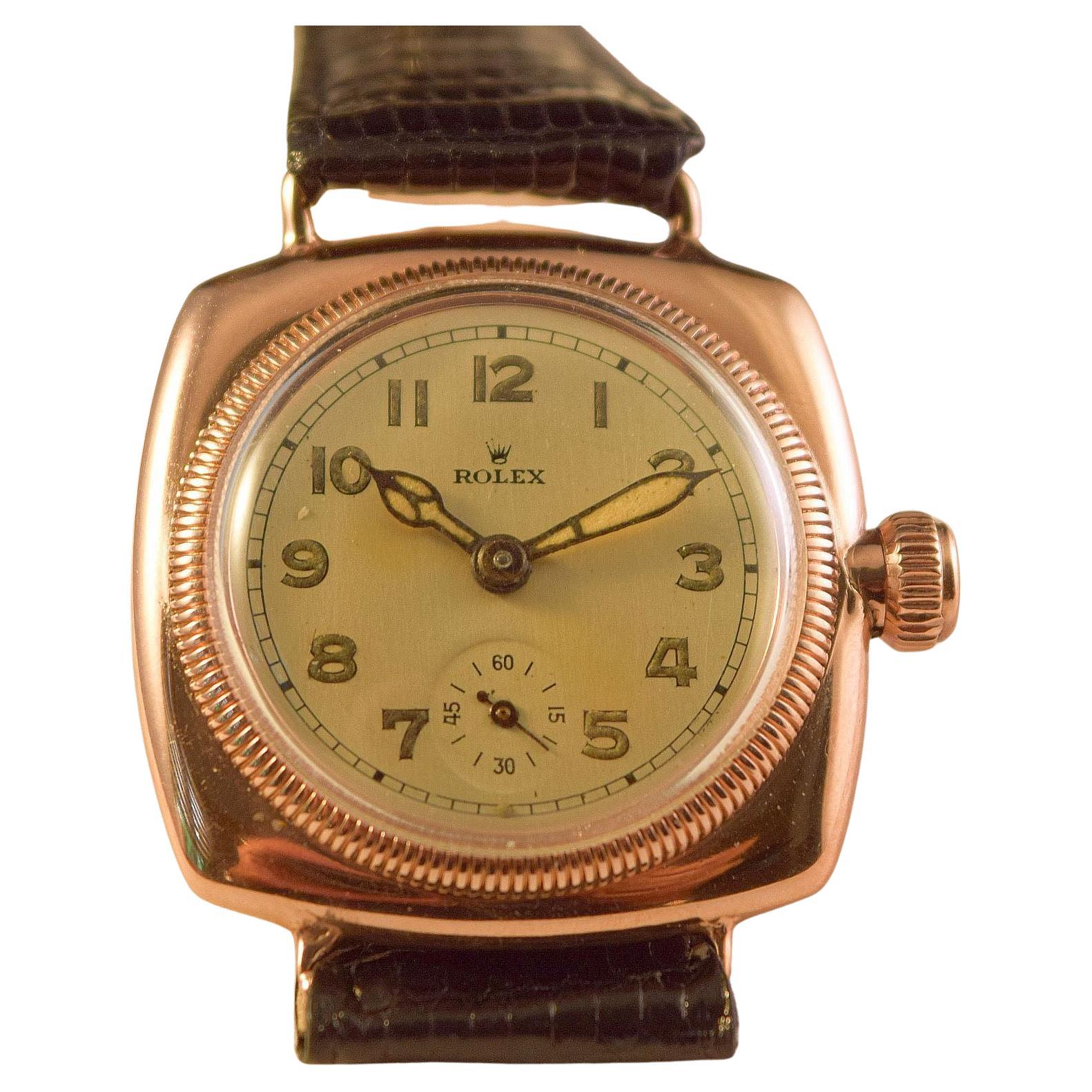Women's or Men's Rolex Early Rolex Oyster solid pink gold Cushion case rare amazing condition For Sale