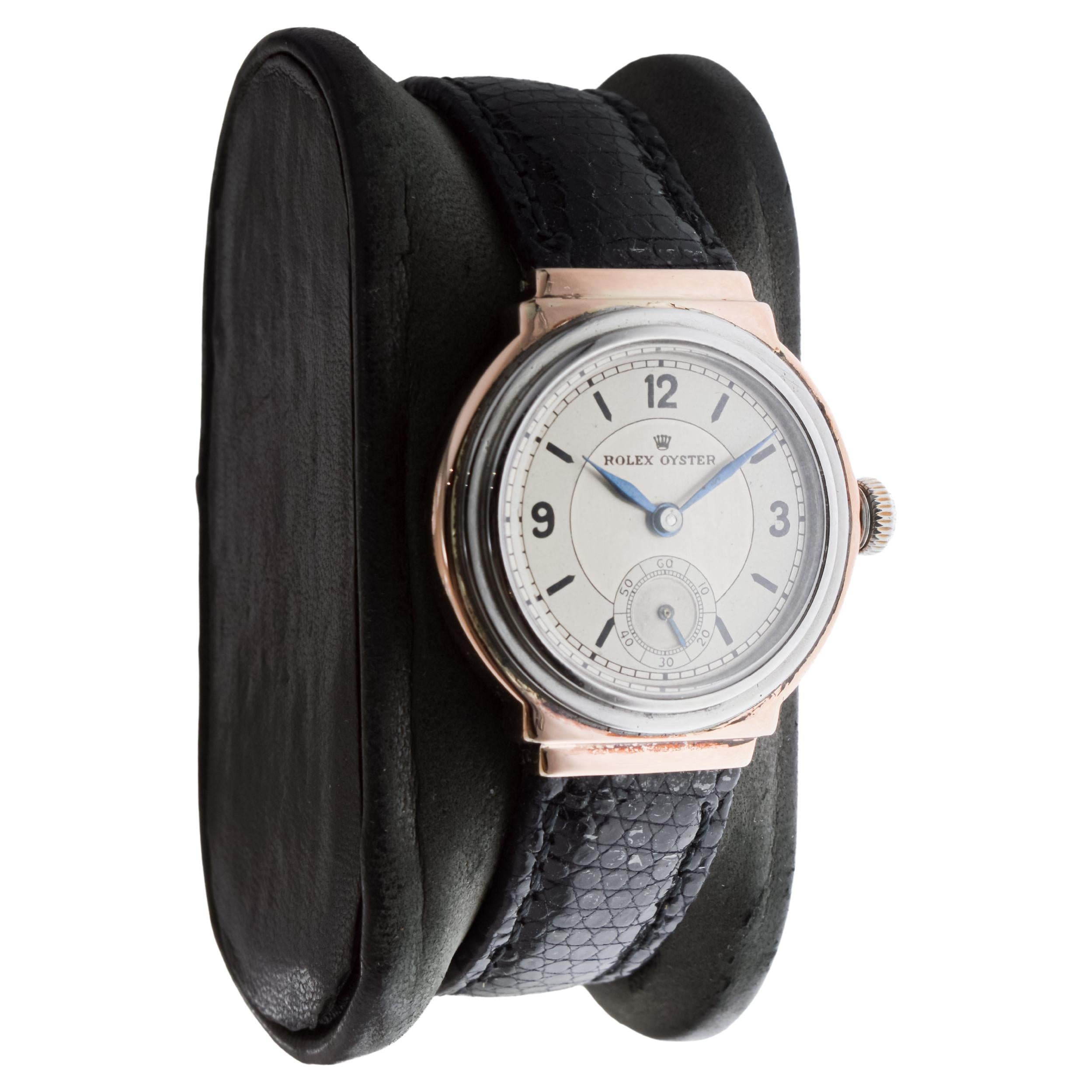 Art Deco Rolex Egyptian Rose Gold & Steel Oyster with Factory Original Dial circa 1938 For Sale