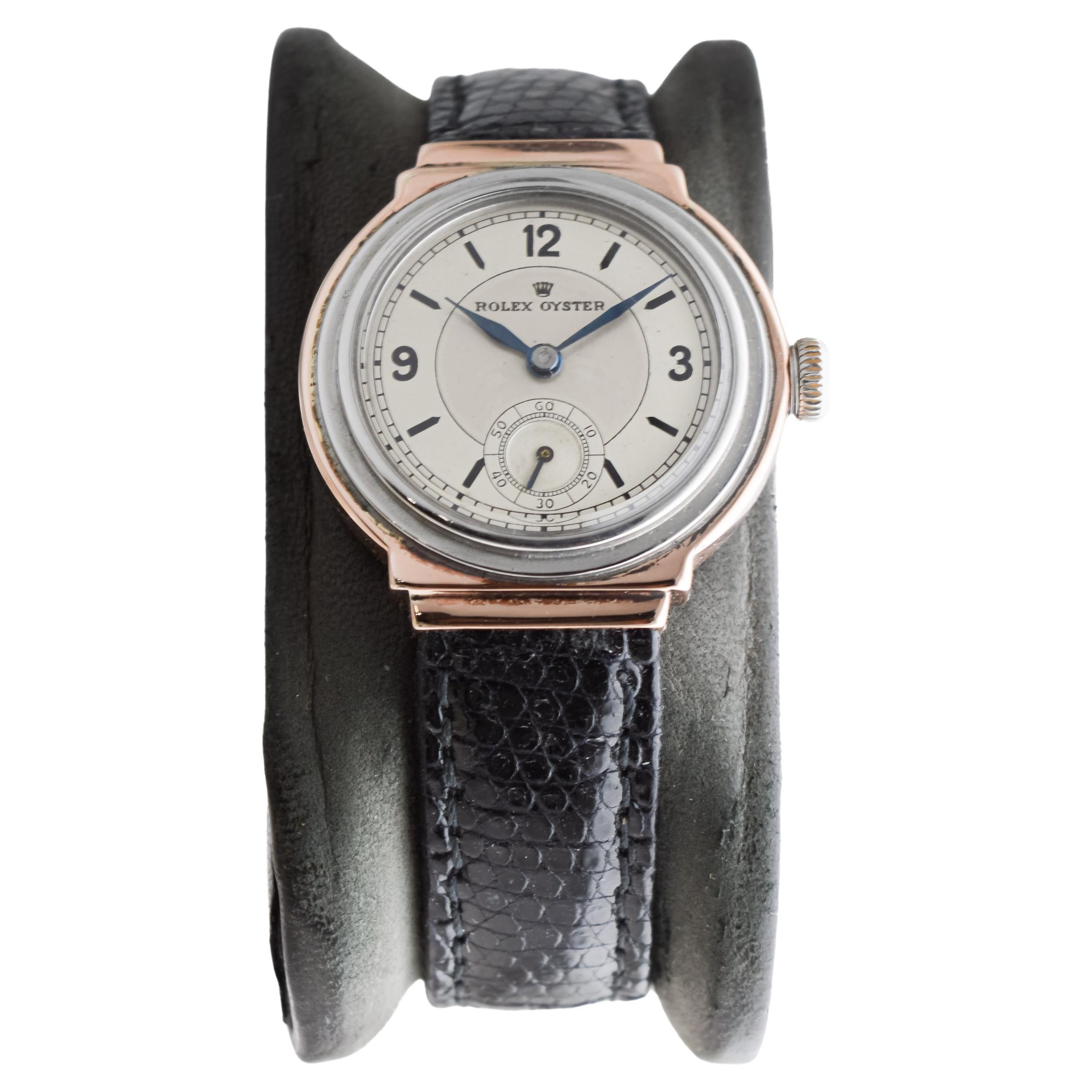 Rolex Egyptian Rose Gold & Steel Oyster with Factory Original Dial circa 1938 In Excellent Condition For Sale In Long Beach, CA