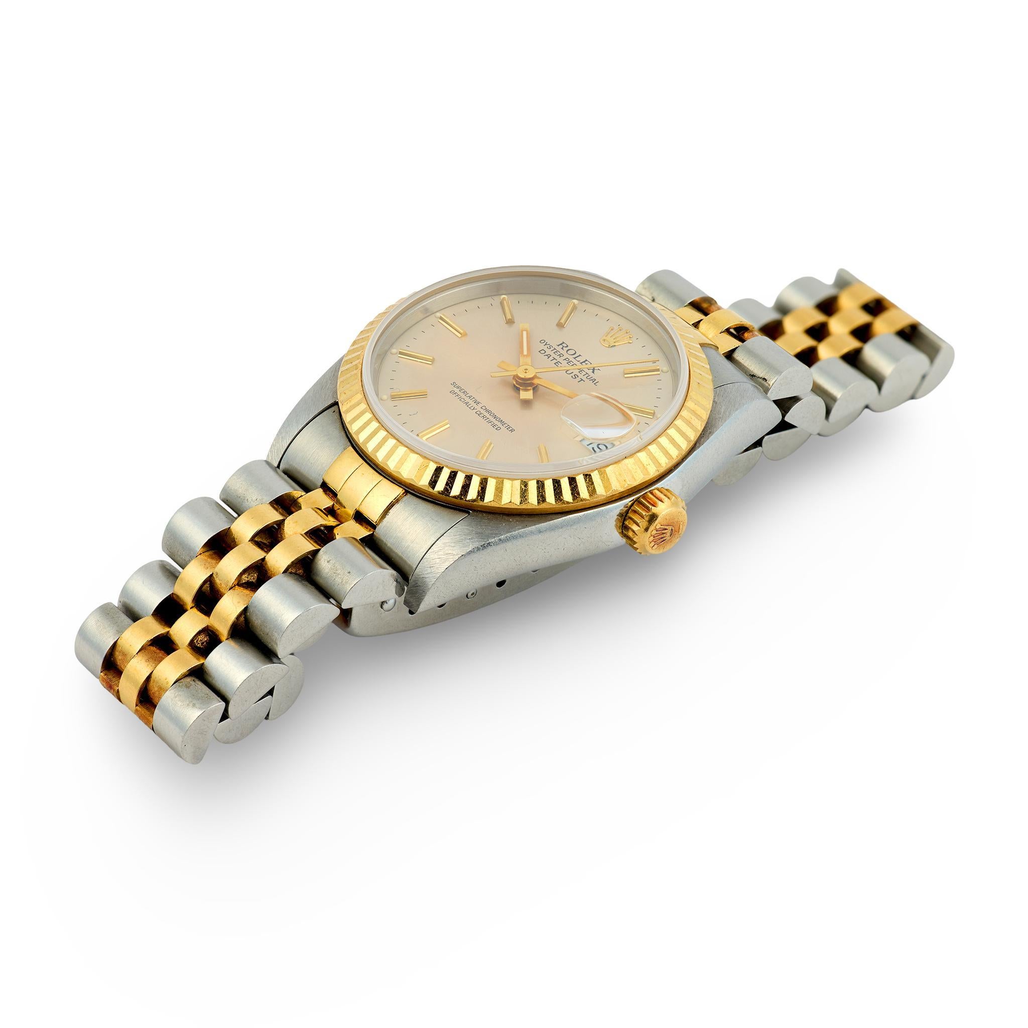 Modern ROLEX Estate 18K/Stainless Steel Lady Datejust Wristwatch For Sale