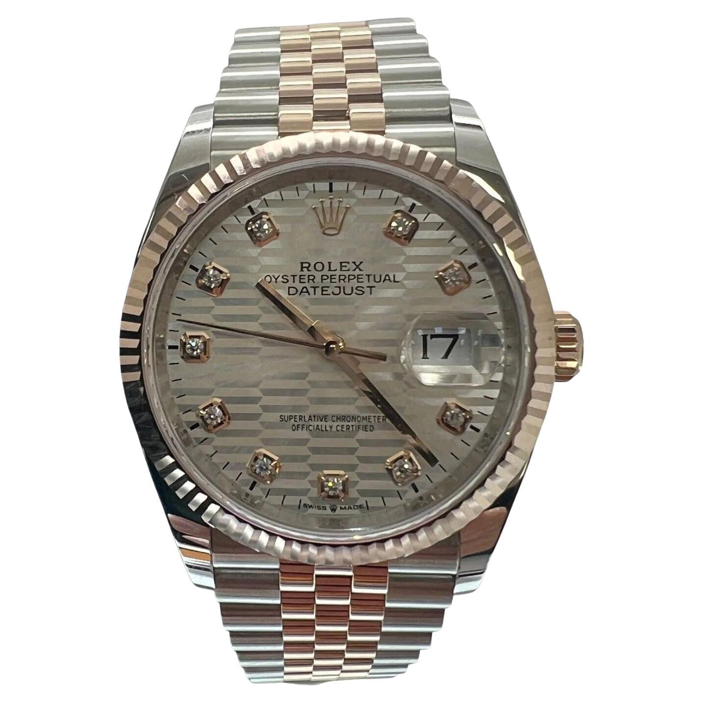 Rolex Everose Datejust 36 Uhr Fluted Beze 126231 Motiv neu im Angebot