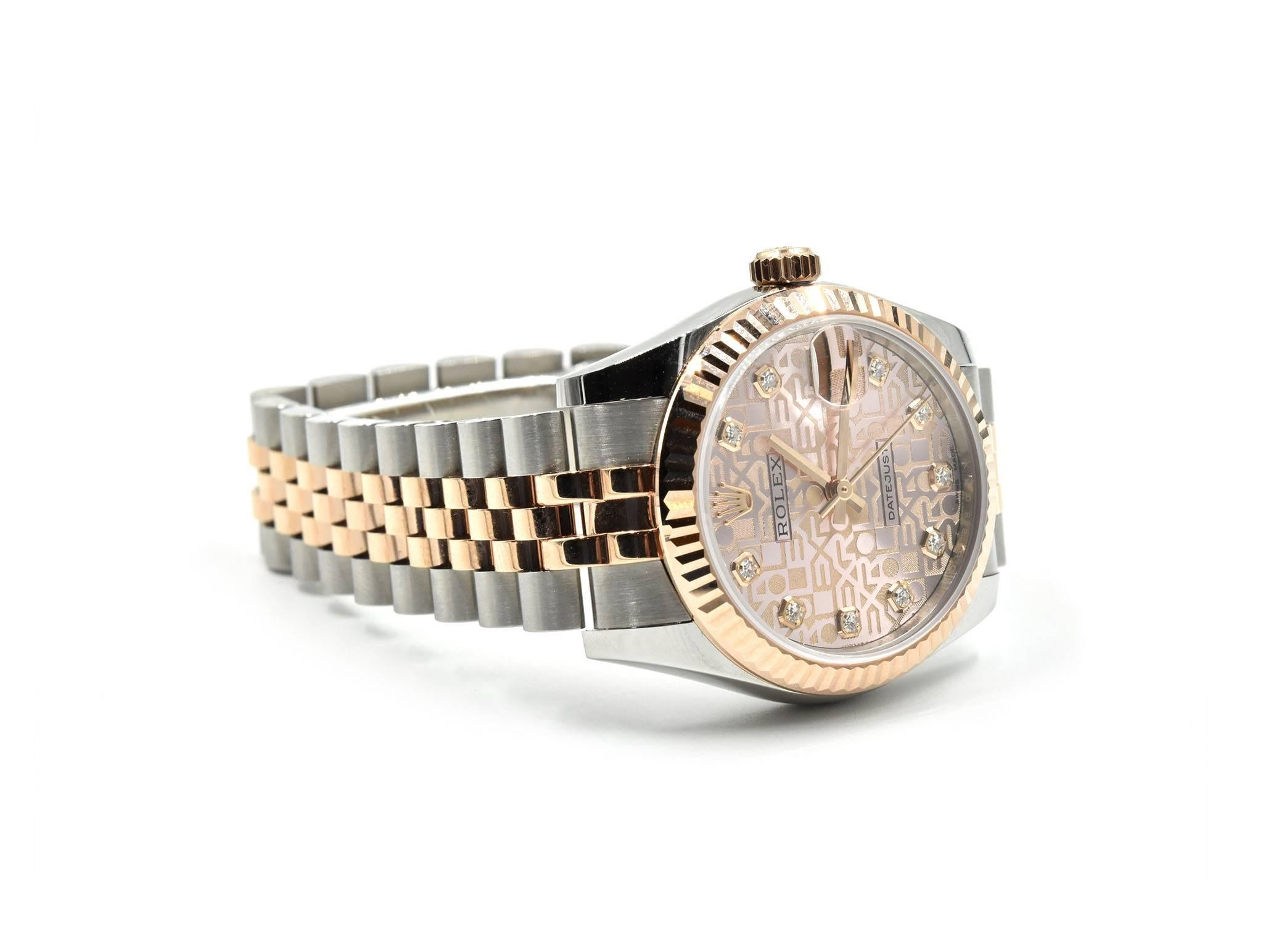 Rolex Everose Gold stainless steel Diamond Dial Datejust automatic Wristwatch  In Excellent Condition In Scottsdale, AZ