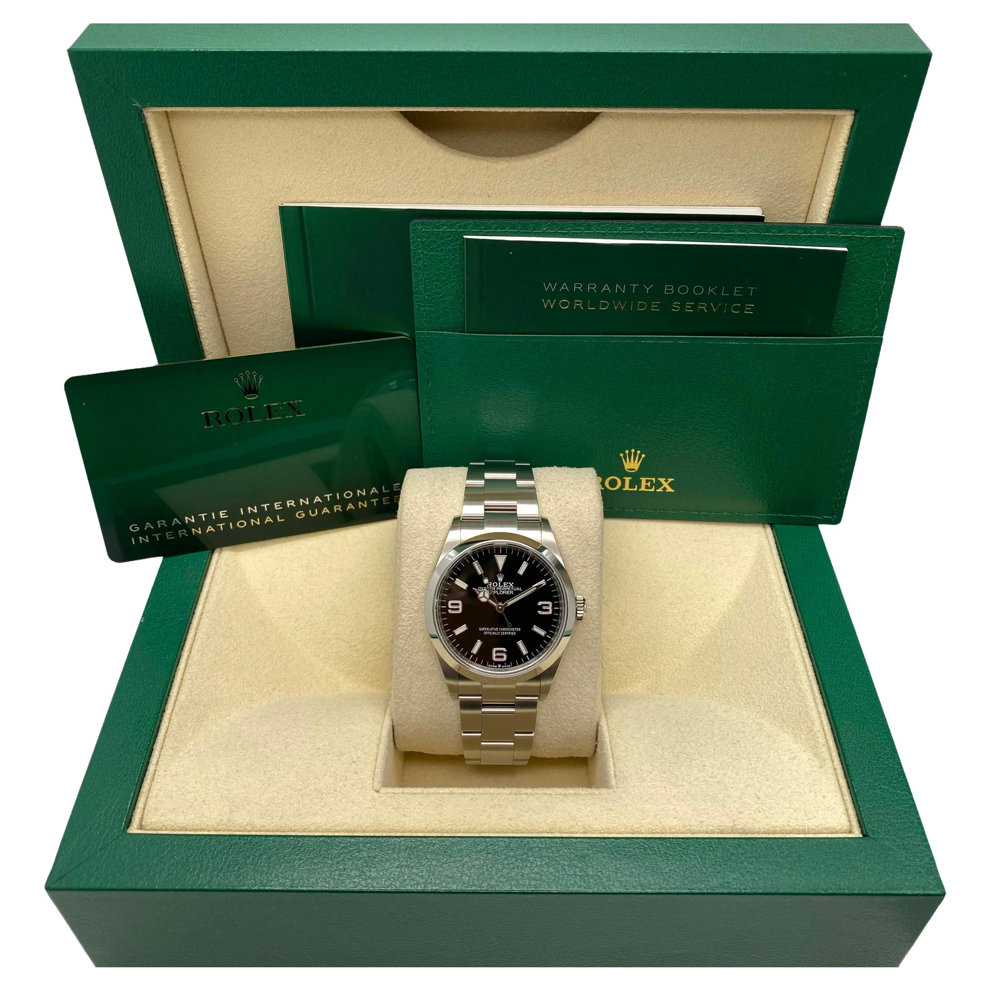 Rolex Explorer 124270 Reloj automático de 36 mm de acero inoxidable y esfera negra B&P