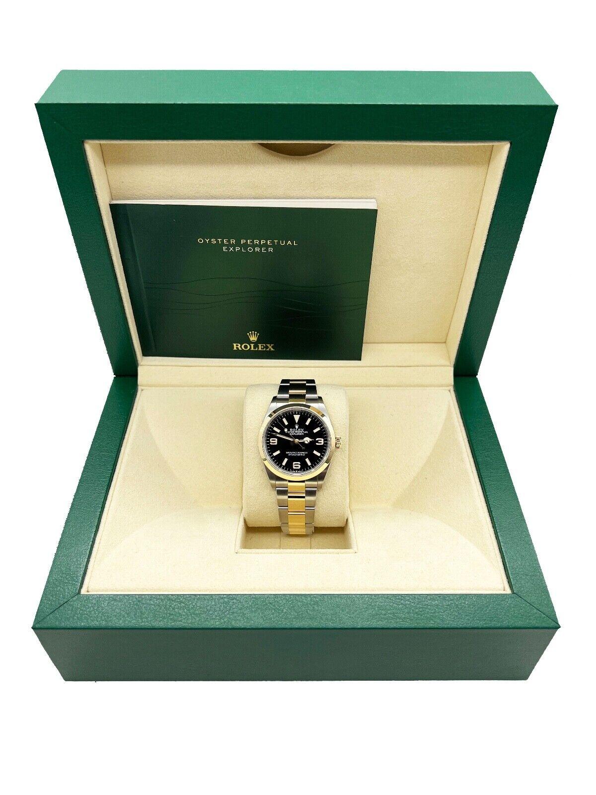 Rolex Explorer 124273 Black Dial 18K Yellow Gold Steel Box Booklet 36mm For Sale 3