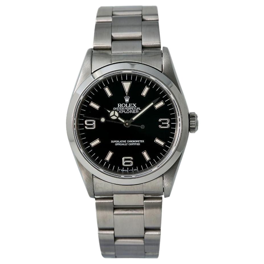 Rolex Explorer 14270 No Holes Men's Automatic Watch with Papers Black Dial SS