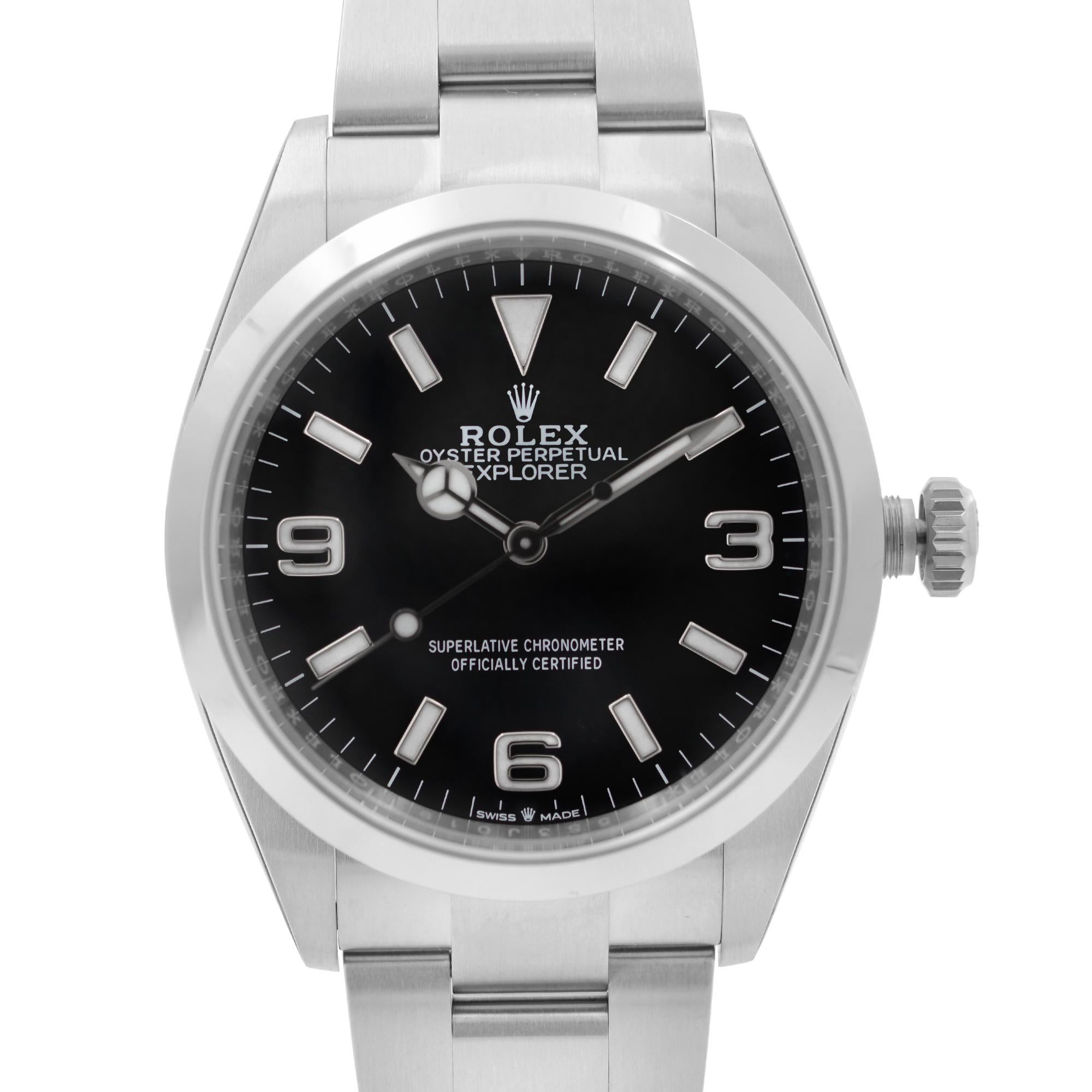 Brand New Fully Sticker 2021 Card. Rolex Explorer 36mm Stainless Steel Black Dial Automatic Men's Watch 124270. This Beautiful Timepiece Features: Stainless Steel Case with a Stainless Steel Oyster Bracelet. Fixed Smooth Stainless Steel Bezel, Black