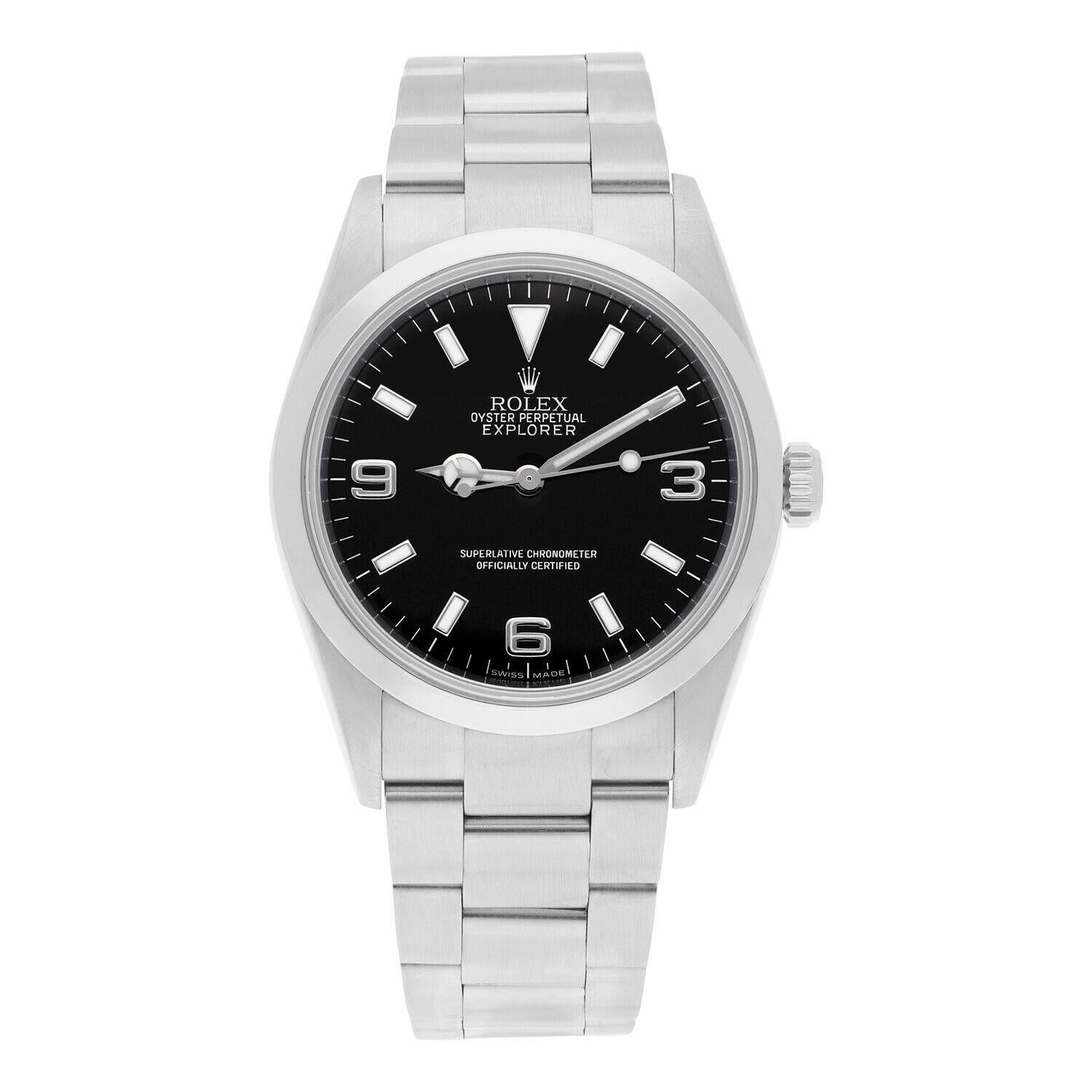 Rolex Explorer I Black 36mm 3-6-9 Stainless Steel Oyster Watch 114270 MINT circa 2007-2008
This watch has been professionally polished, serviced and is in excellent overall condition. There are absolutely no visible scratches or blemishes.