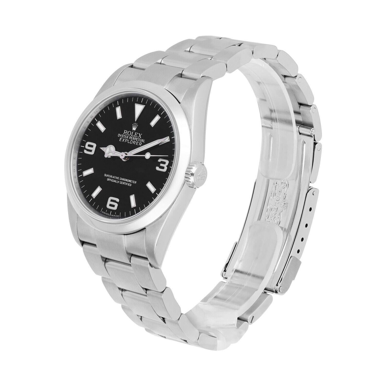 Women's or Men's Rolex Explorer I Black 36mm 3-6-9 Stainless Steel Oyster Watch 114270 MINT