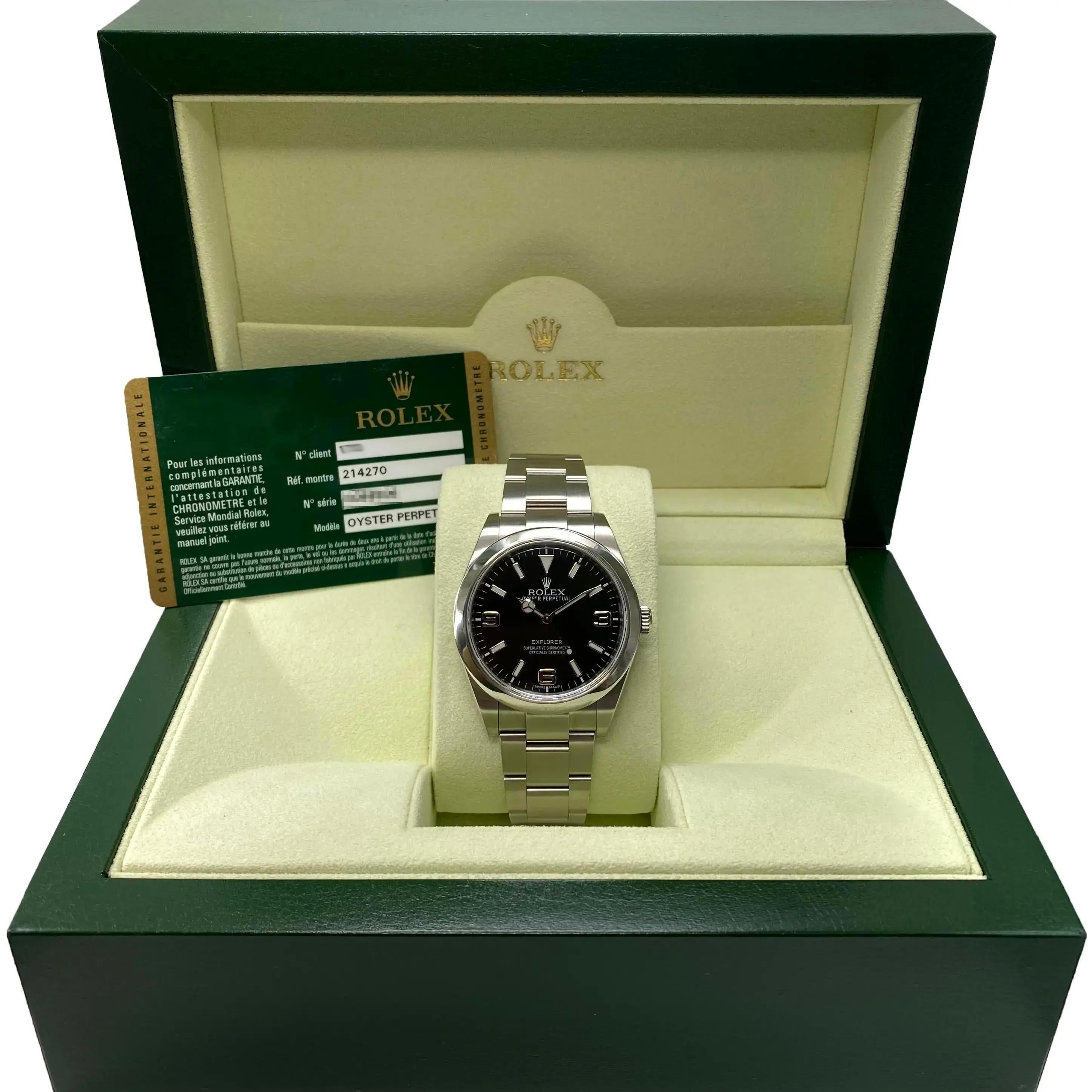 Rolex Explorer 39 Steel Black Dial Automatic Mens Automatic Watch 214270 In Good Condition For Sale In New York, NY