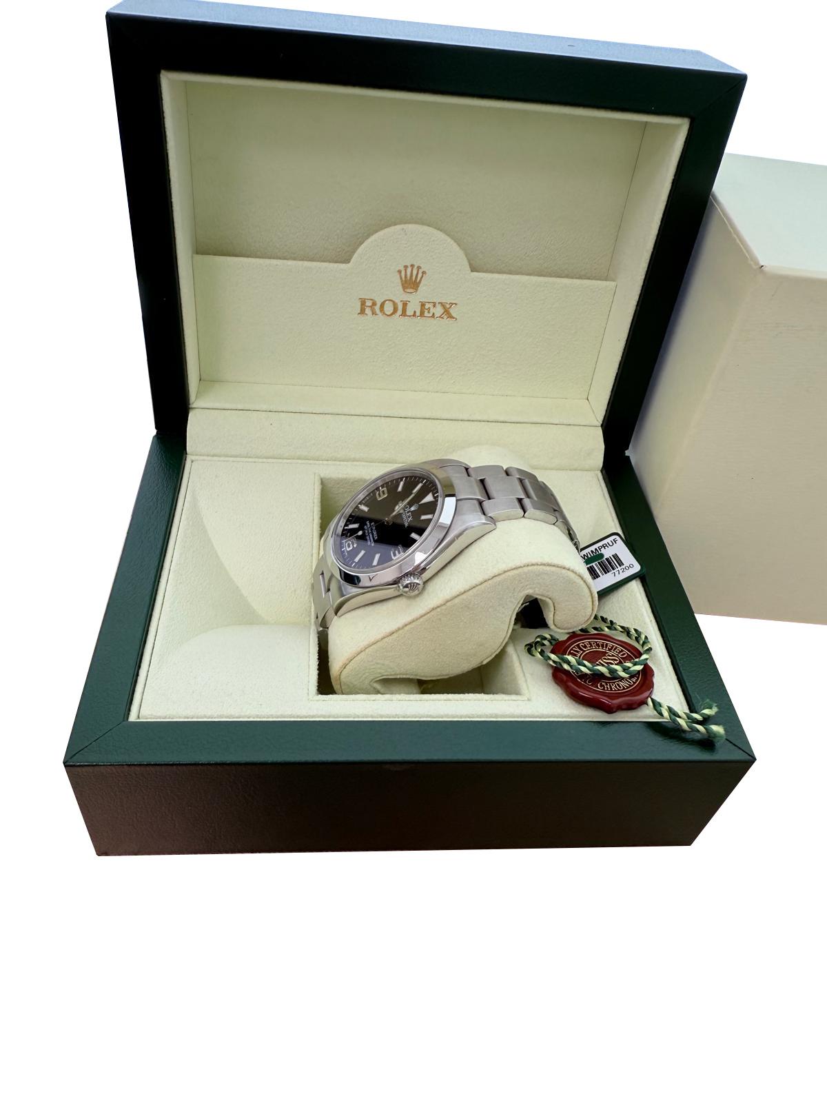 Rolex Explorer 39mm schwarzes Zifferblatt Stahl Herren Automatik Oyster Uhr 214270 im Angebot 6