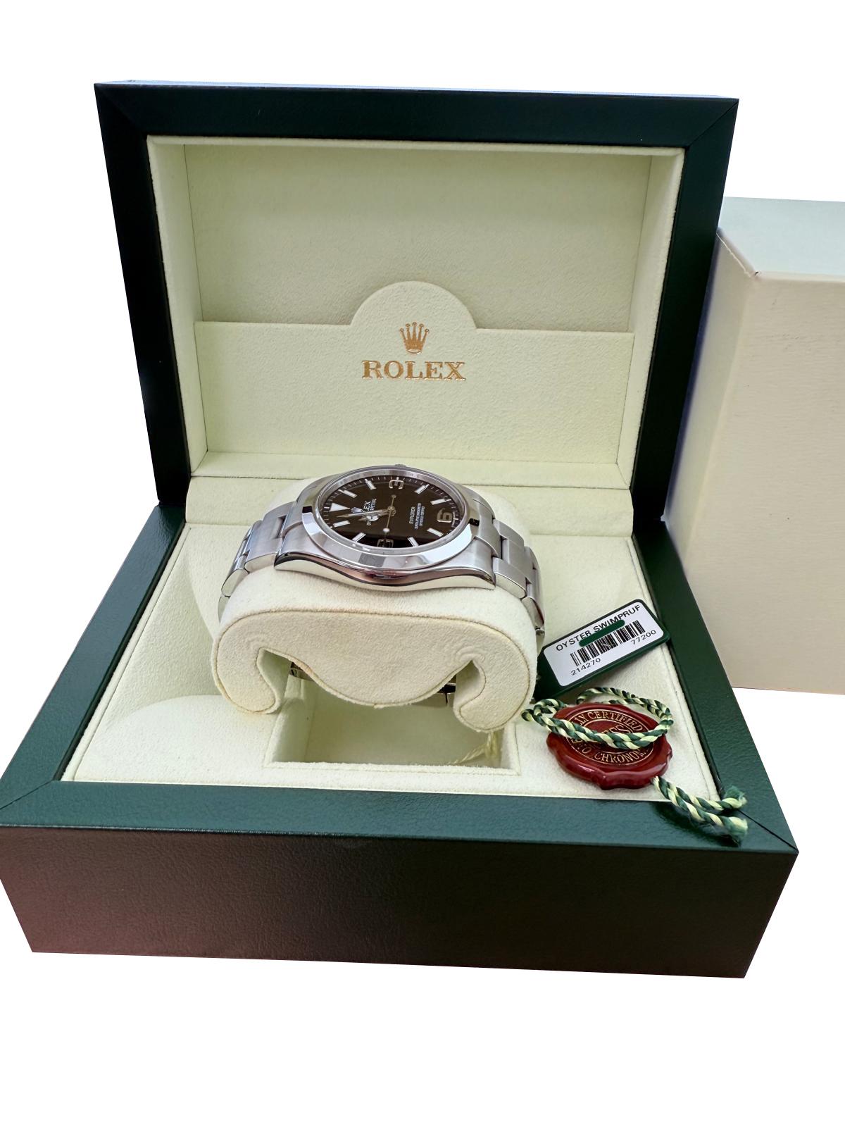 Rolex Explorer 39mm schwarzes Zifferblatt Stahl Herren Automatik Oyster Uhr 214270 im Angebot 7