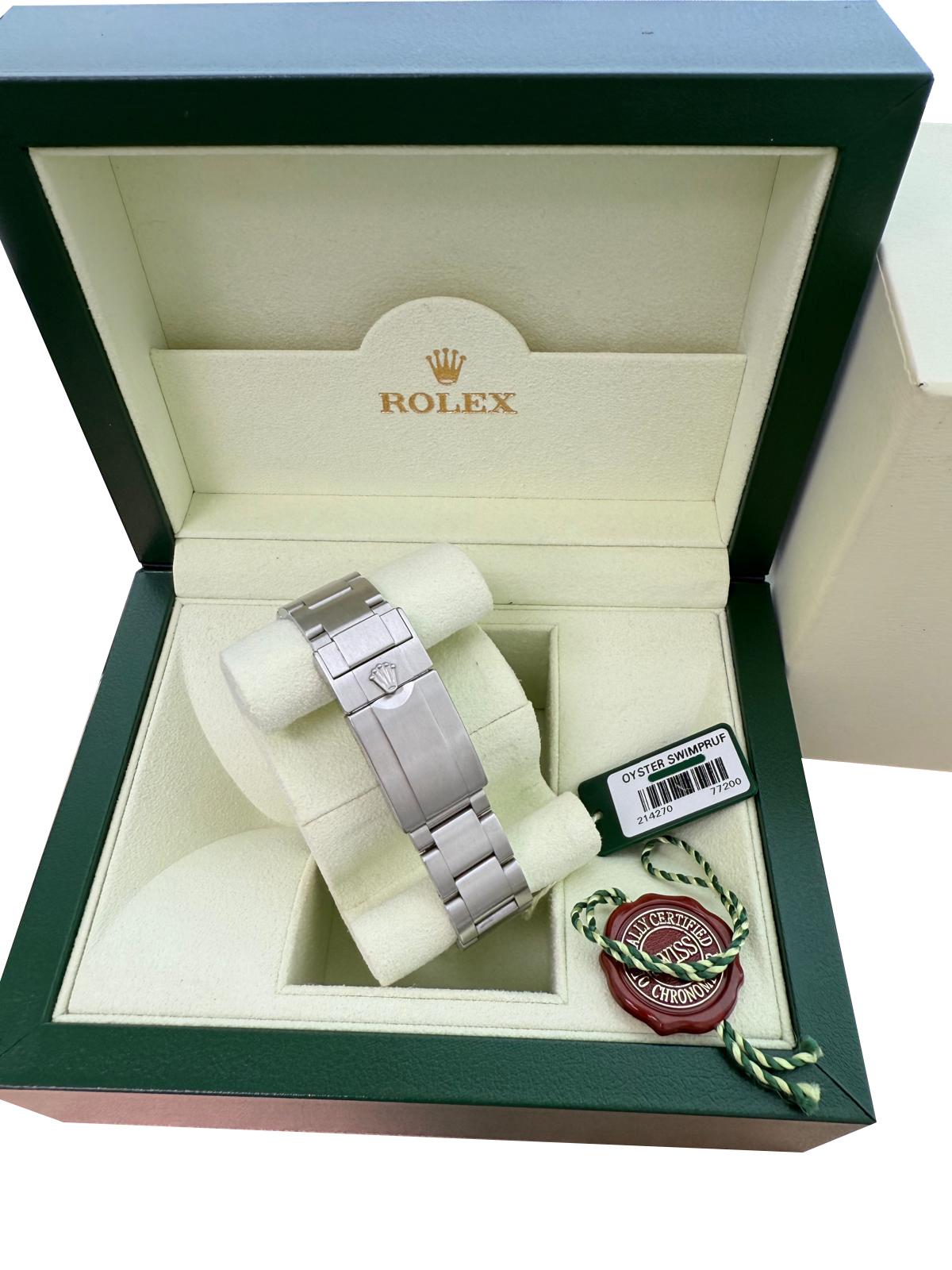 Rolex Explorer 39mm schwarzes Zifferblatt Stahl Herren Automatik Oyster Uhr 214270 im Angebot 11