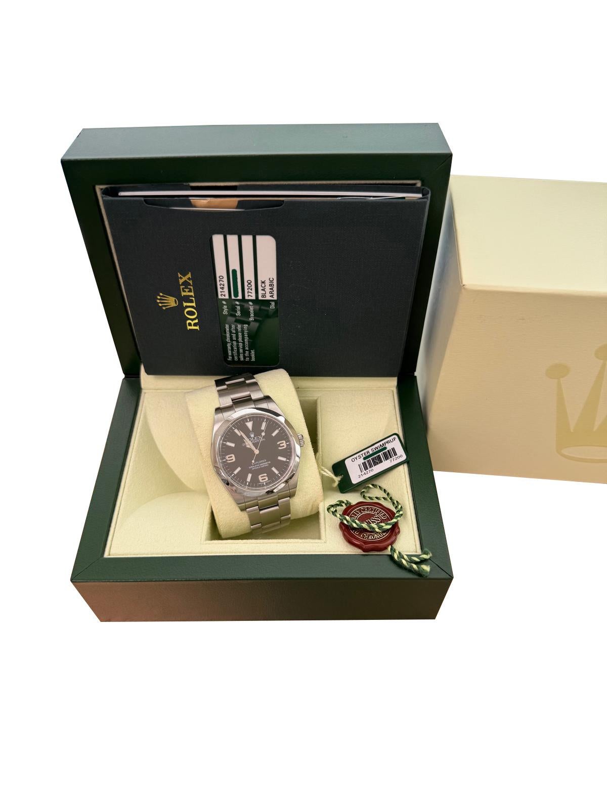 Rolex Explorer 39mm schwarzes Zifferblatt Stahl Herren Automatik Oyster Uhr 214270 (Modernistisch) im Angebot