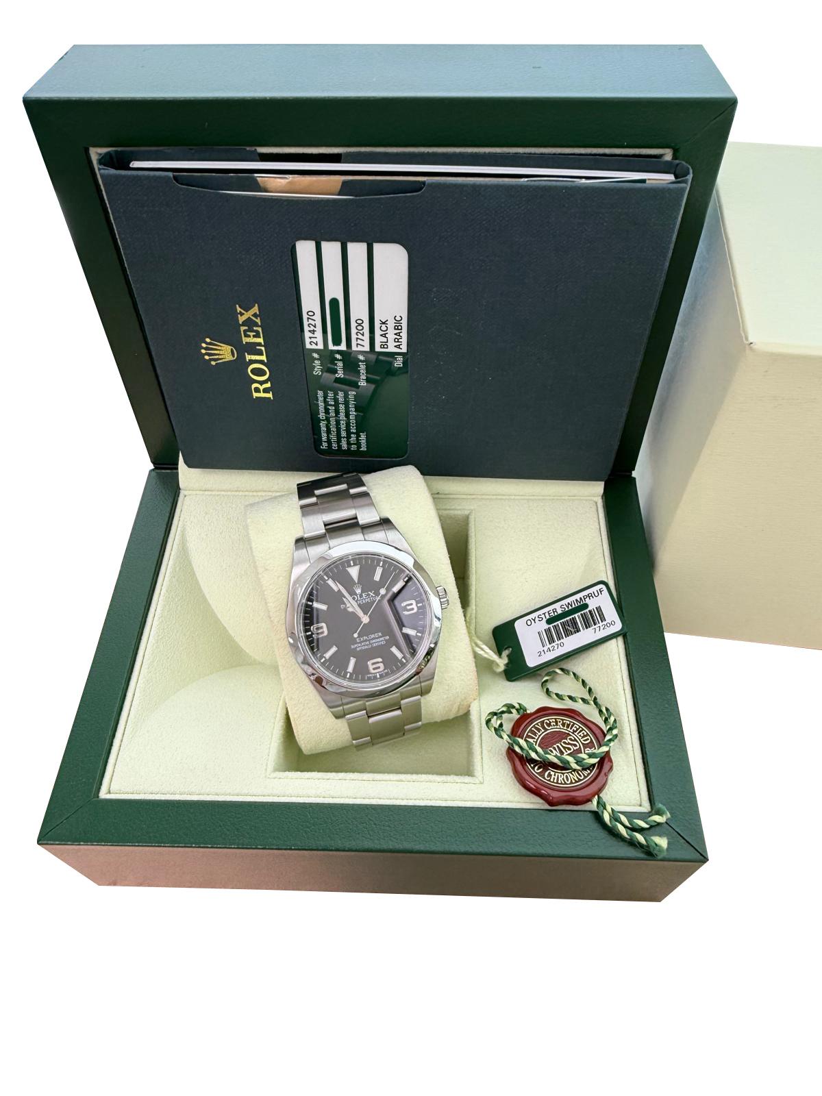 Rolex Explorer 39mm schwarzes Zifferblatt Stahl Herren Automatik Oyster Uhr 214270 für Damen oder Herren im Angebot