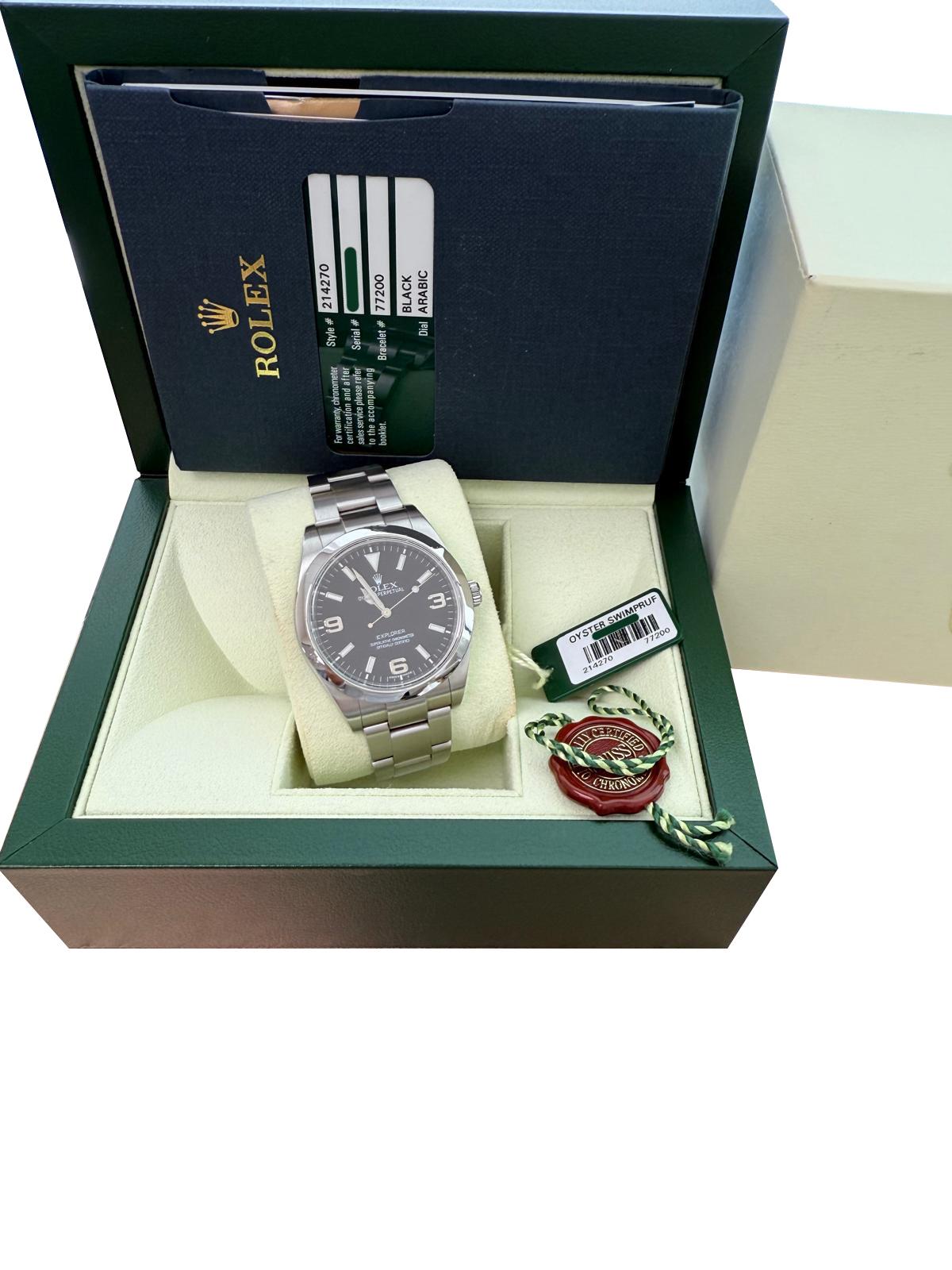 Rolex Explorer 39mm schwarzes Zifferblatt Stahl Herren Automatik Oyster Uhr 214270 im Angebot 1
