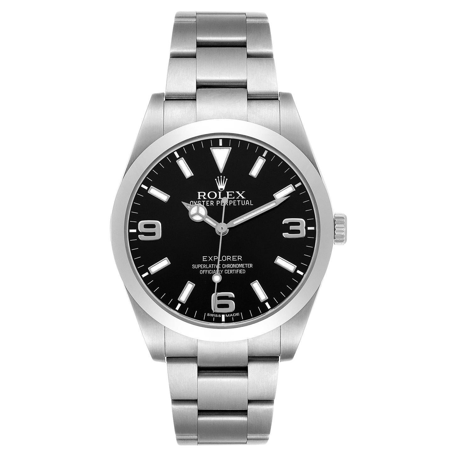 Rolex Explorer 39mm schwarzes Zifferblatt Stahl Herren Automatik Oyster Uhr 214270 im Angebot