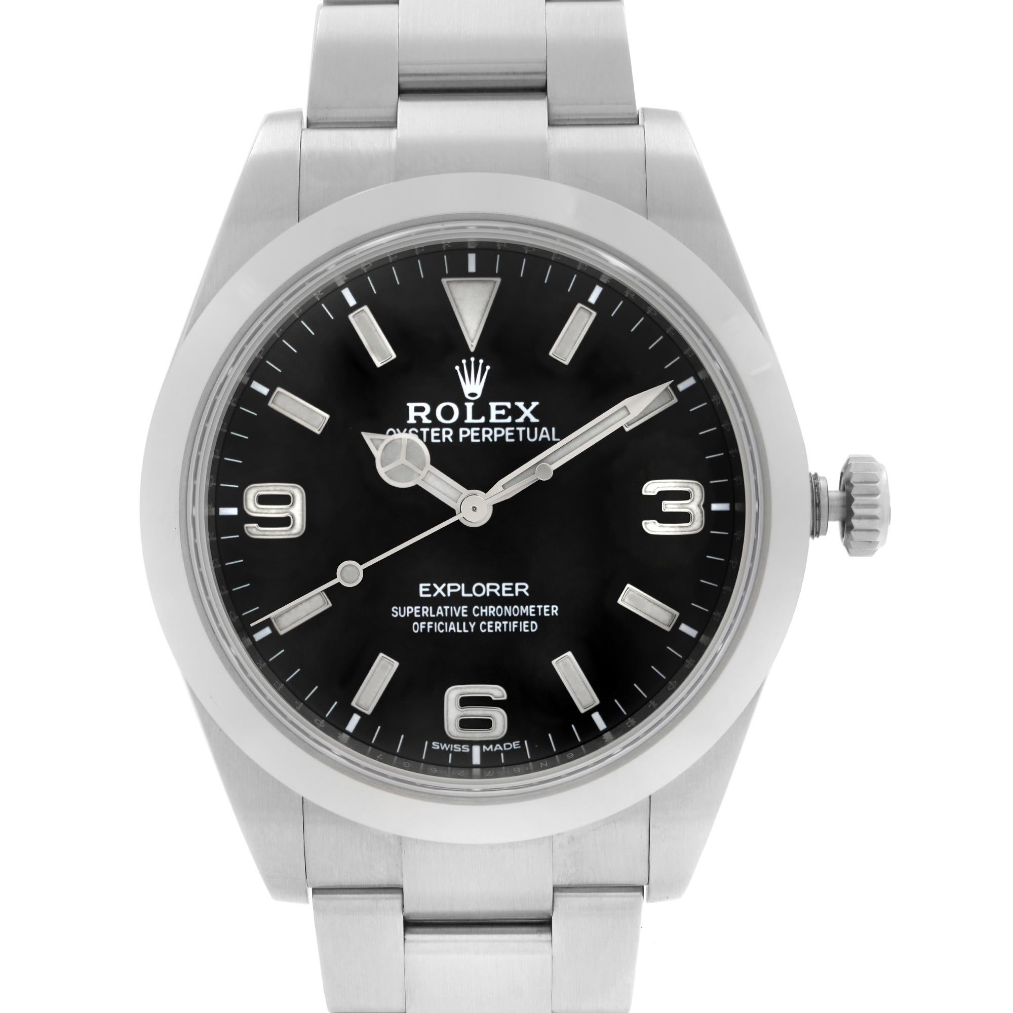 New Old Stock 2020 new Style card. Full Lume MK2 Dial. Rolex Explorer 39mm Steel Black Dial Automatic Oyster Bracelet Smooth Bezel Men's Watch 214270. This Beautiful Timepiece Features: Silver-Tone Stainless Steel Case with a Silver-Tone Oyster