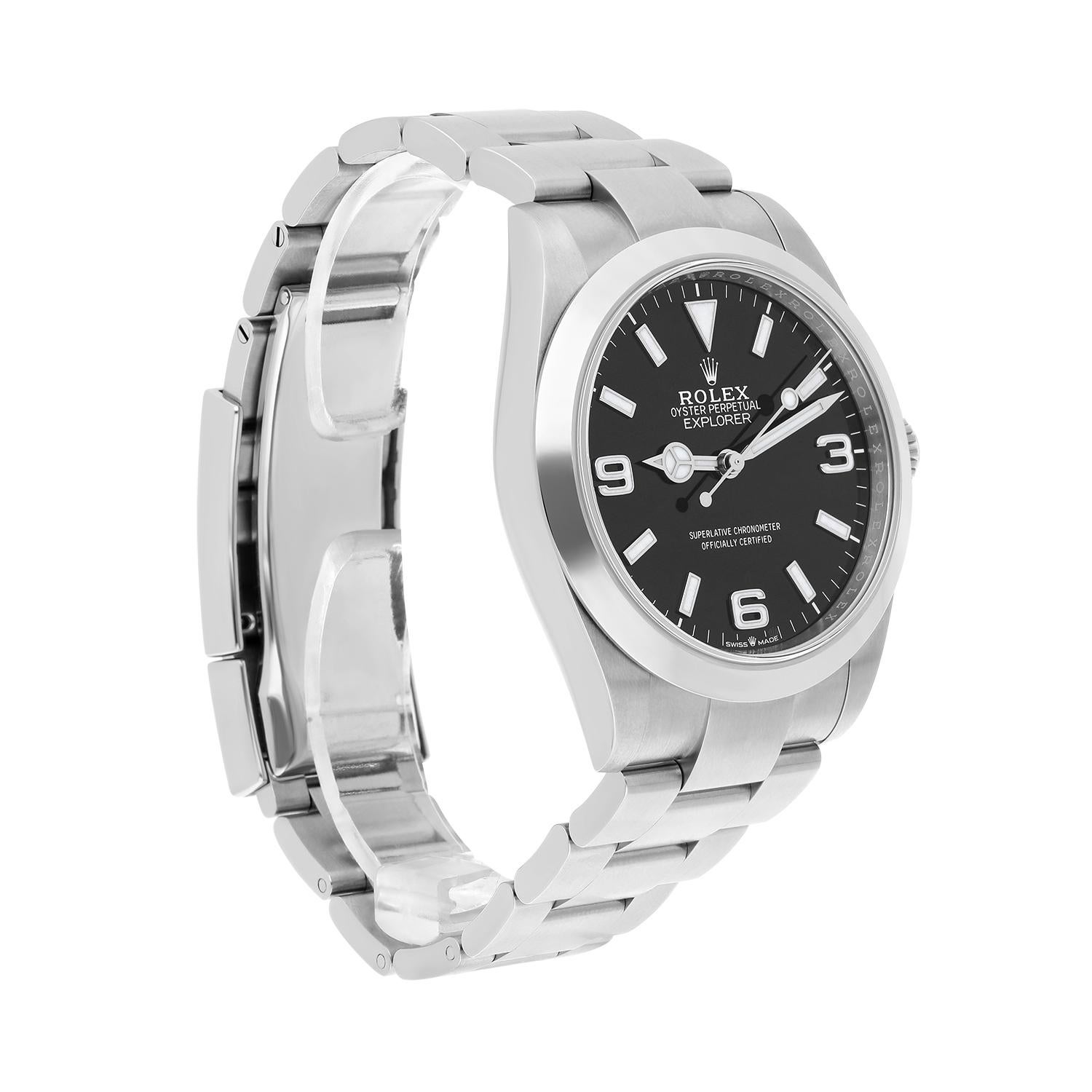 Modern Rolex Explorer Automatic Chronometer Black Dial Men's Watch 224270 Unworn For Sale