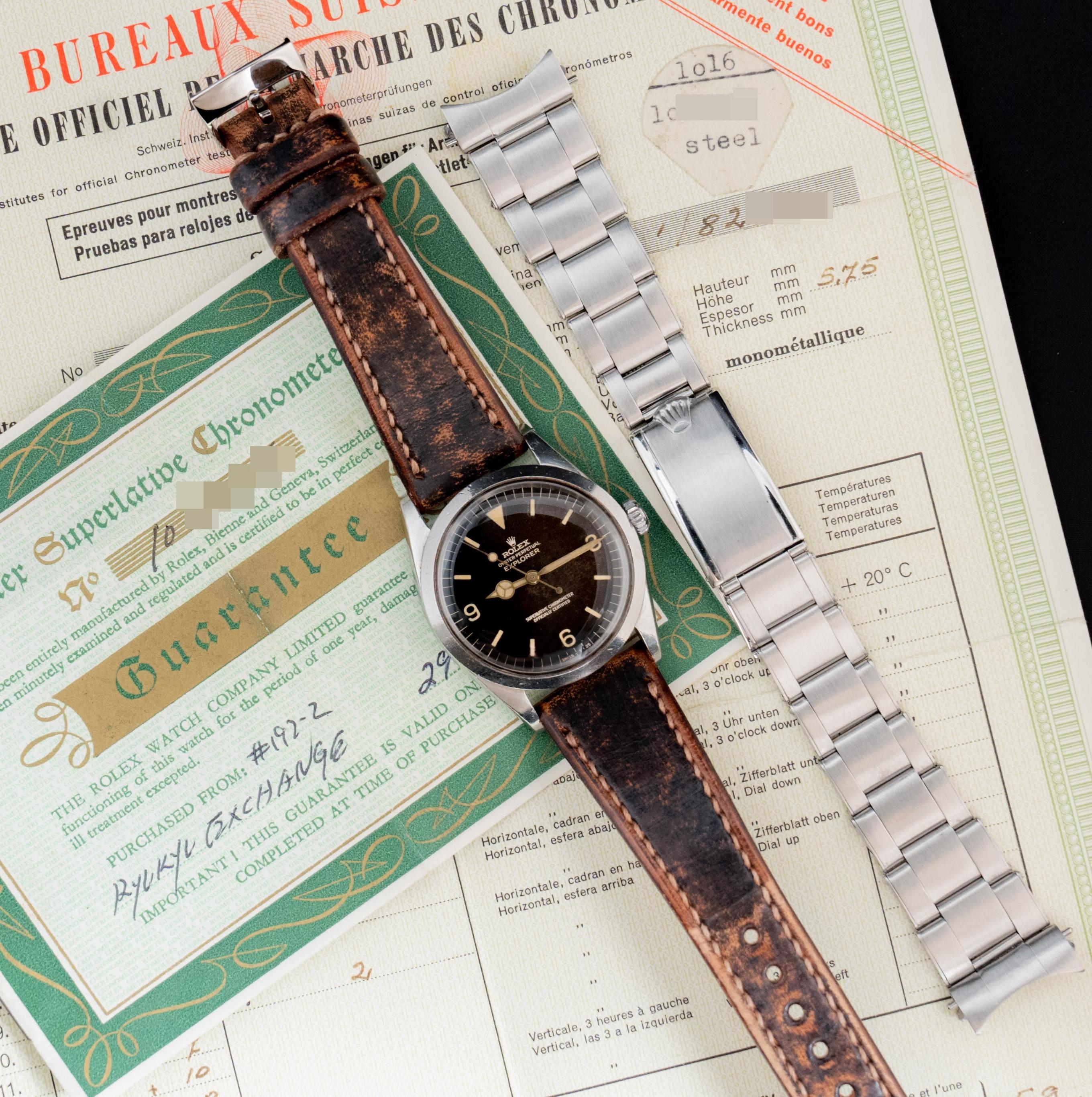 Rolex Explorer Gilt Tropical Dial 1016 Steel Automatic Watch with 2 Papers, 1964 In Good Condition For Sale In Central & Western District, HK