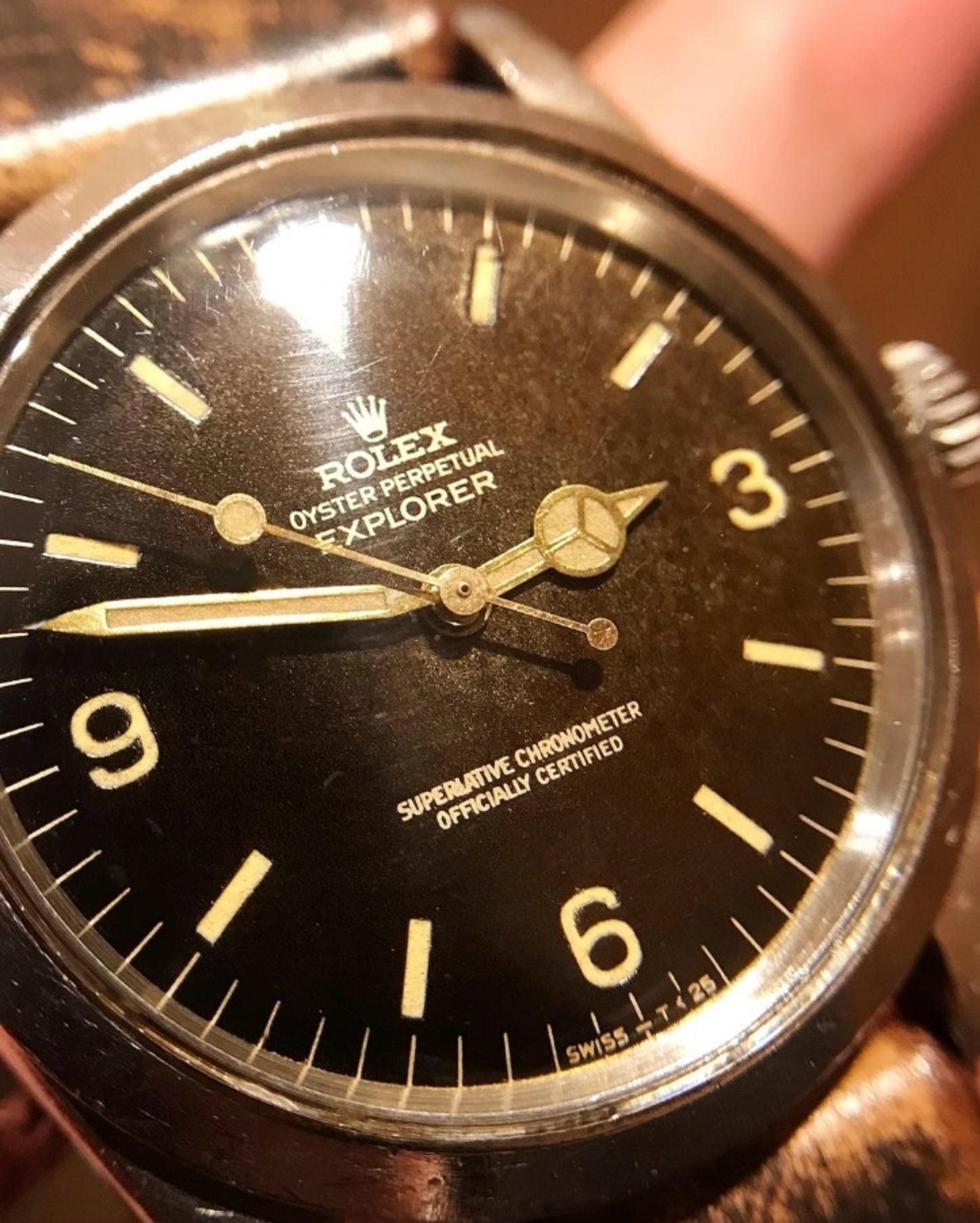 Rolex Explorer Vergoldete Tropisches Zifferblatt 1016 Stahl-Automatikuhr mit 2 Papieren, 1964 im Angebot 5