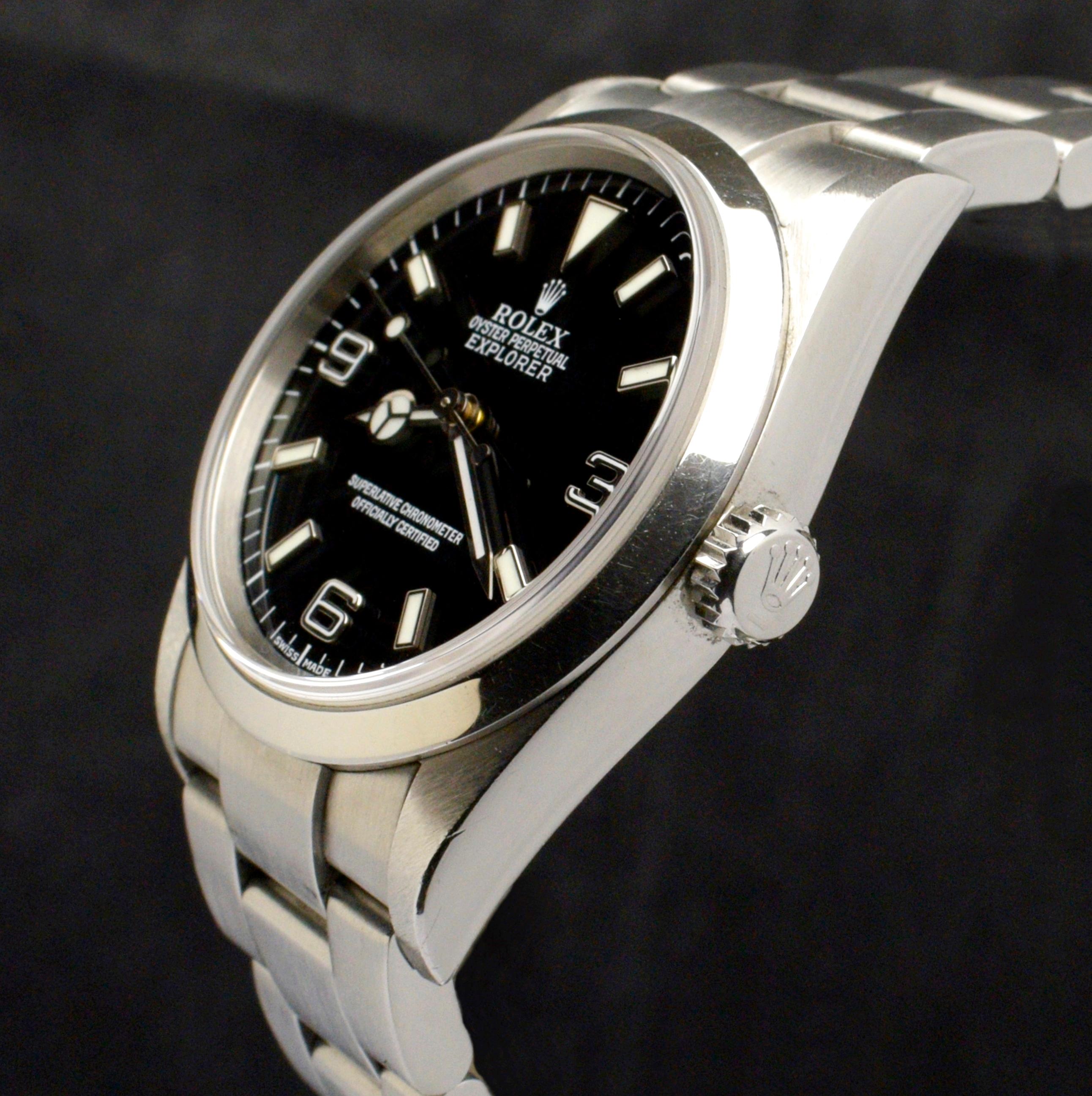 Women's or Men's Rolex Explorer I 36mm 114270 Steel Watch with Paper 2001 For Sale