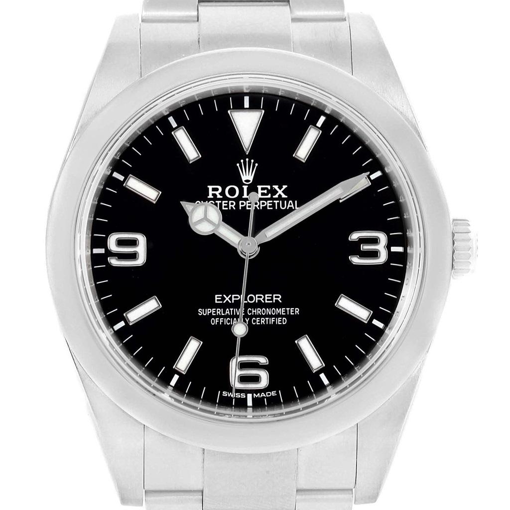 Rolex Explorer I 39 Luminescent Arabic Numbers Steel Men's Watch Box Card For Sale 4