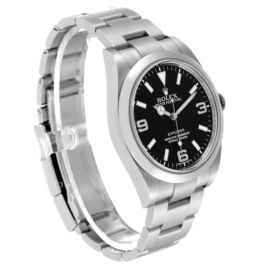 Rolex Explorer I 39mm Schwarzes Zifferblatt Stahl-Herrenuhr 214270 Boxkarte im Zustand „Hervorragend“ im Angebot in Atlanta, GA