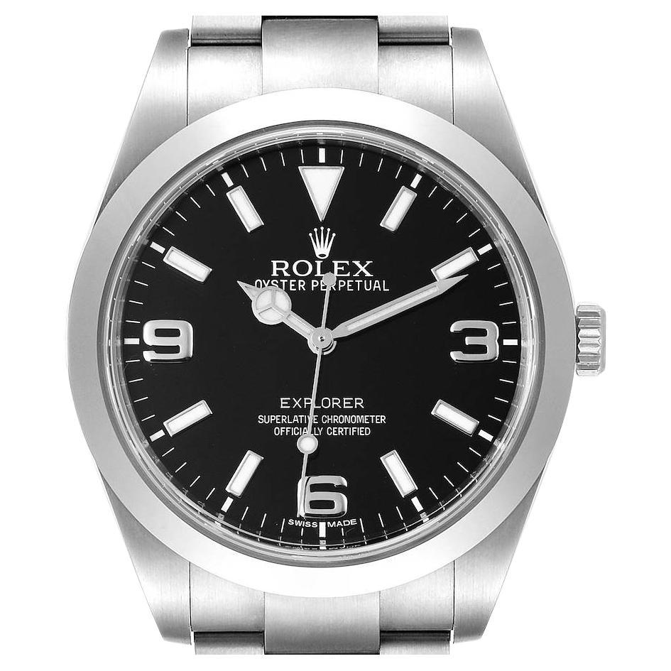 Rolex Explorer I Black Dial Steel Mens Watch 214270 Box Card