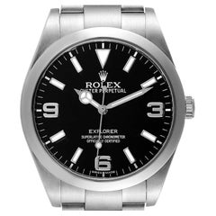 Used Rolex Explorer I Black Dial Steel Mens Watch 214270 Box Card