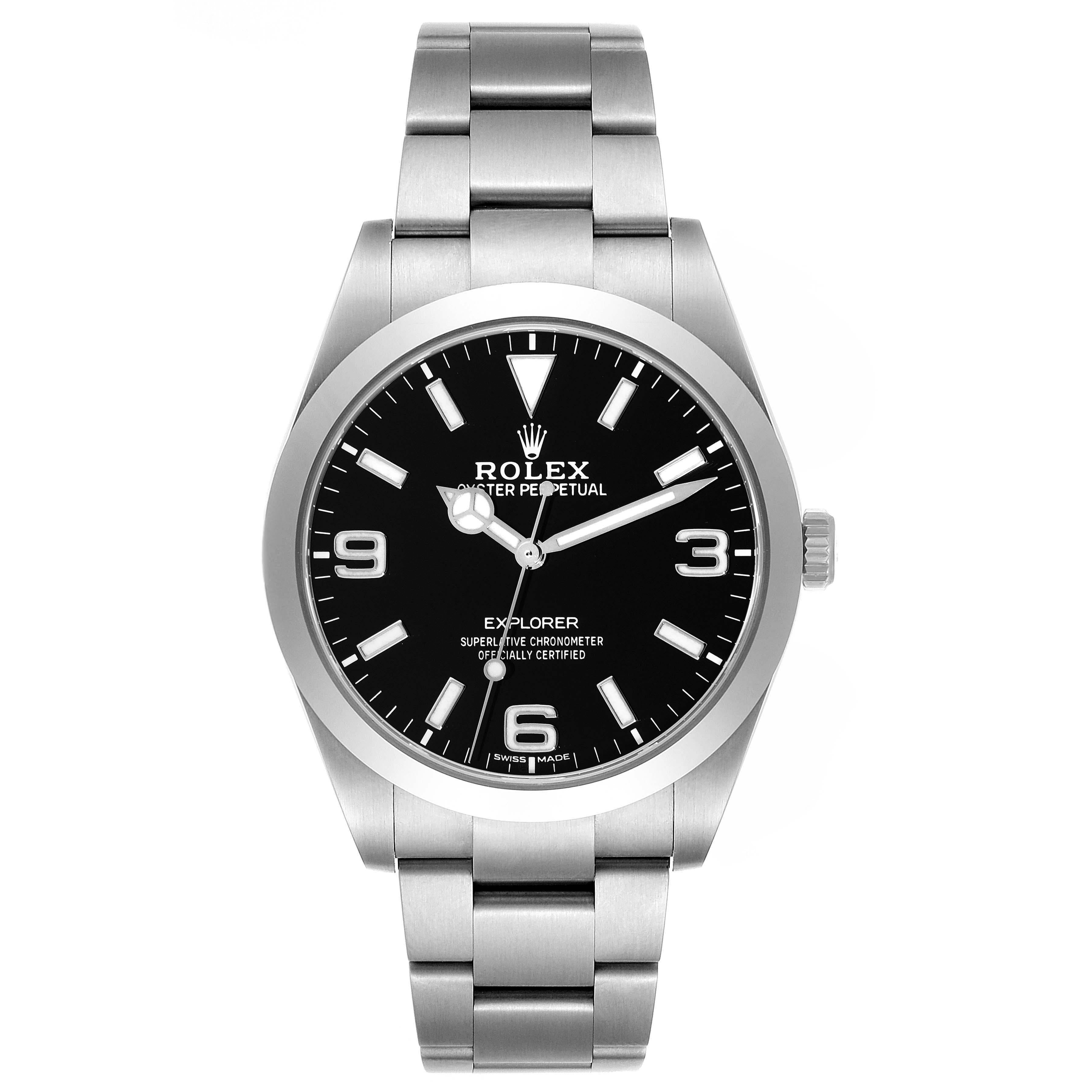 Rolex Explorer I 39mm Black Dial Steel Mens Watch 214270 Card In Excellent Condition For Sale In Atlanta, GA