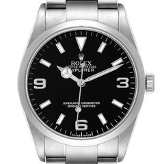 Rolex Explorer I Black Dial Stainless Steel Mens Watch 114270 Box Card
