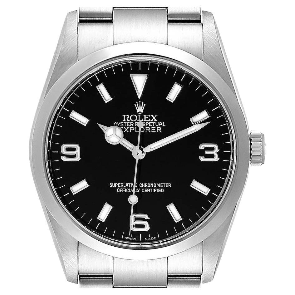 Rolex Explorer I Black Dial Stainless Steel Mens Watch 114270 Box