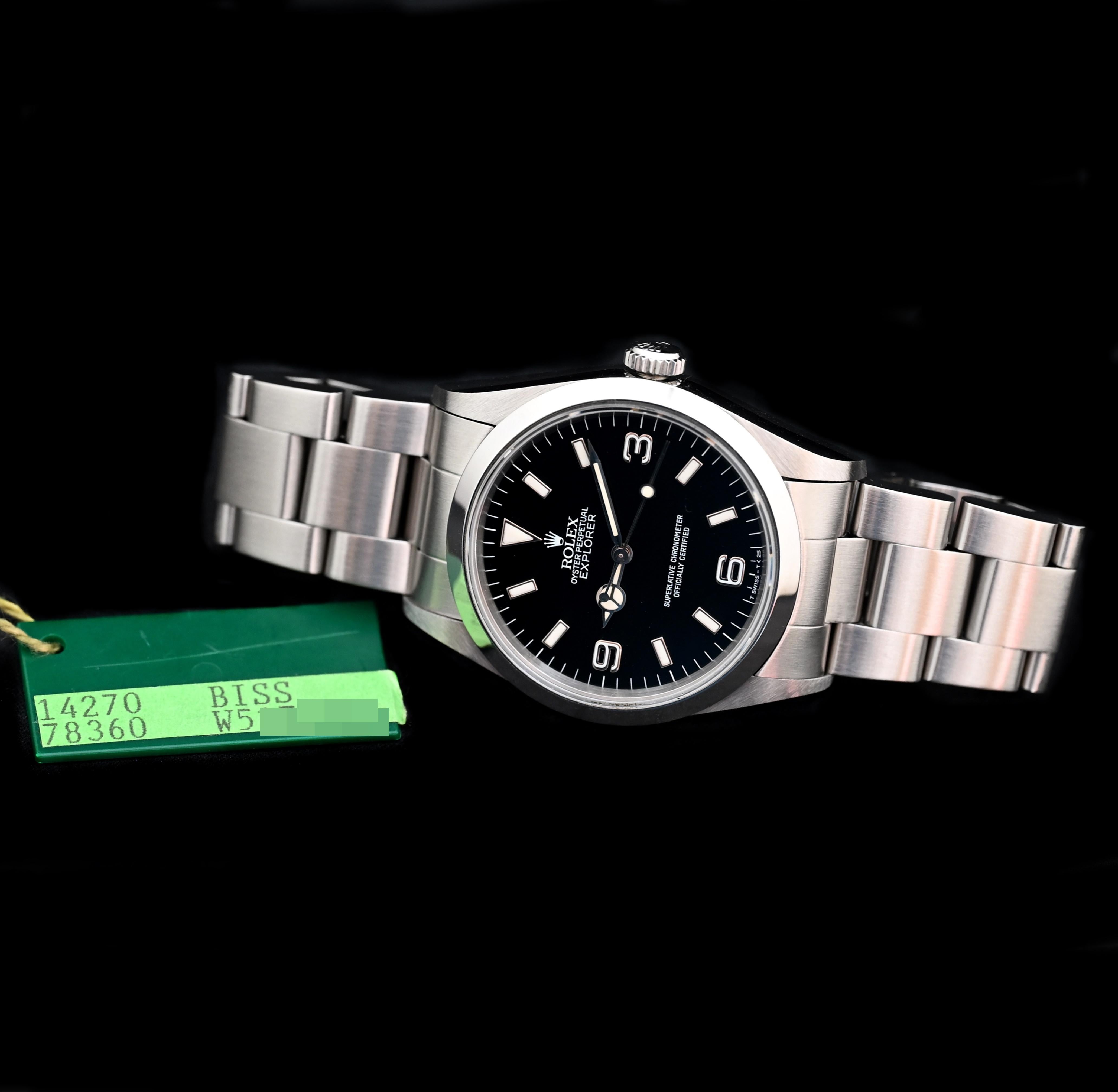 Rolex Explorer I Steel 14270 avec étiquette verte, 1995 en vente 1