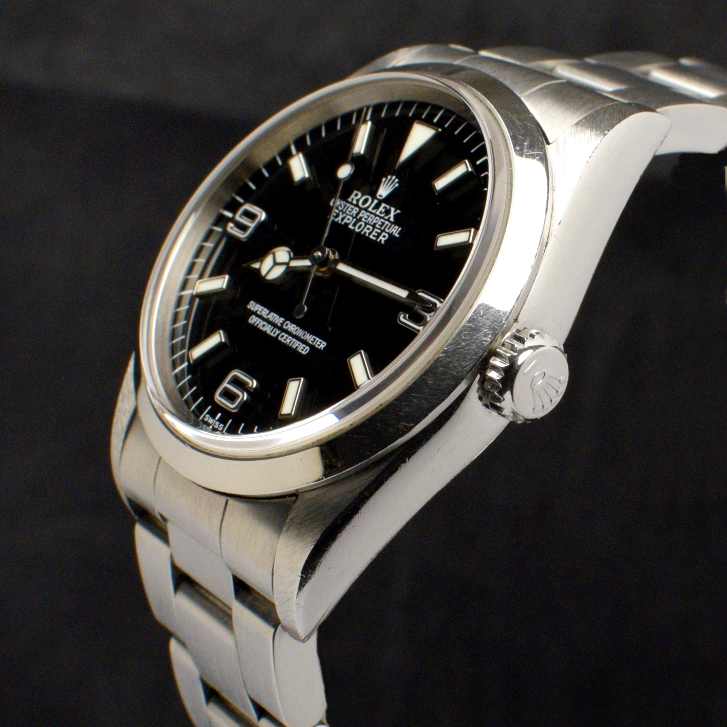 Women's or Men's Rolex Explorer I Steel 14270 “Swiss” Only Automatic Watch with Paper, 1998 For Sale