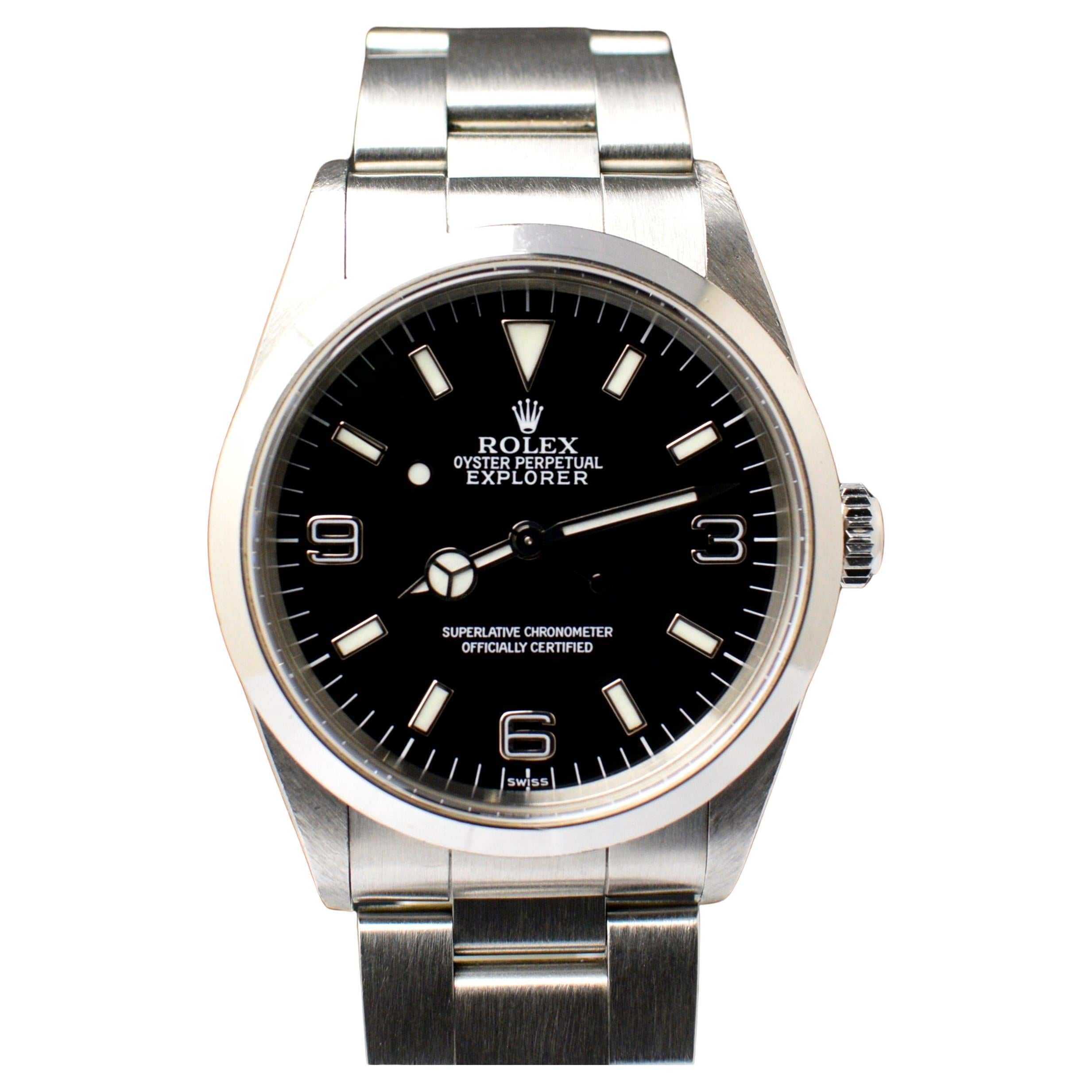 Rolex Explorer I Steel 14270 “Swiss” Only Automatic Watch with Paper, 1998 For Sale