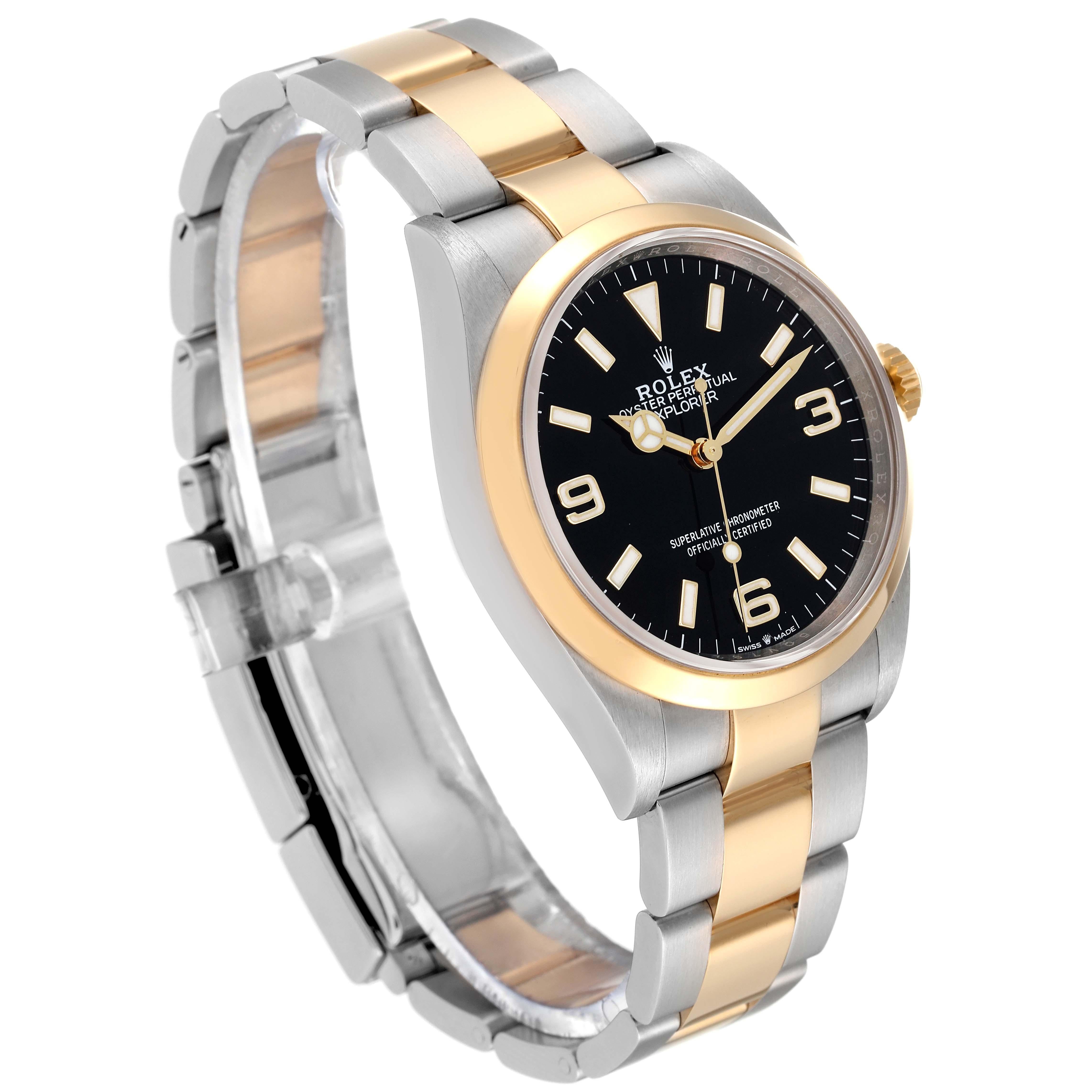 Men's Rolex Explorer I Steel Yellow Gold Black Dial Mens Watch 124273 Box Card For Sale
