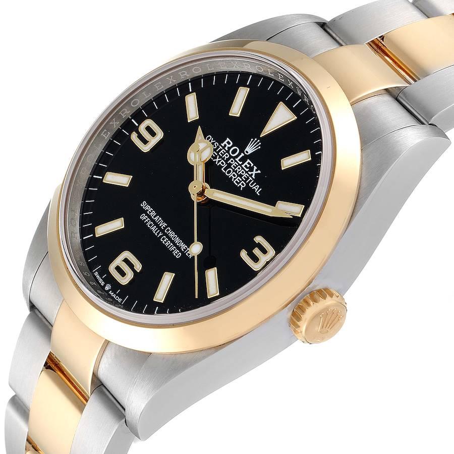 Rolex Explorer I Steel Yellow Gold Black Dial Mens Watch 124273 Box Card For Sale 1