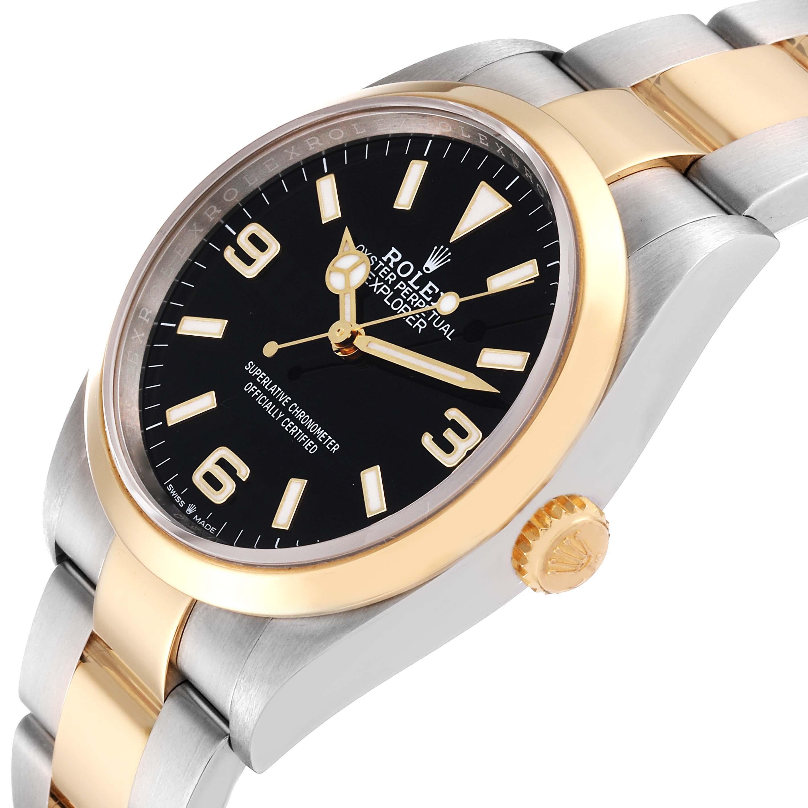Rolex Explorer I Steel Yellow Gold Black Dial Mens Watch 124273 Box Card For Sale 1