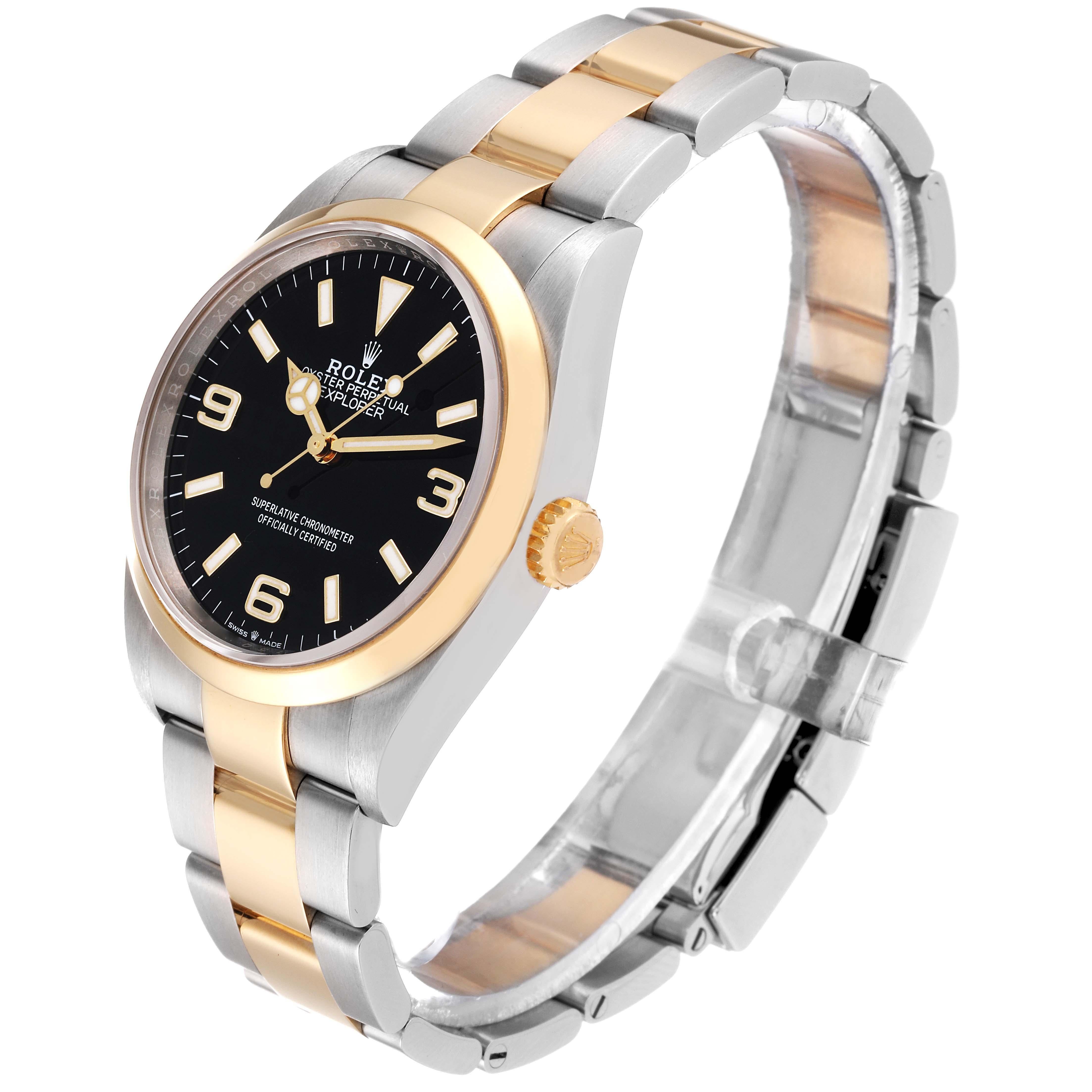 Rolex Explorer I Steel Yellow Gold Black Dial Mens Watch 124273 Box Card For Sale 3