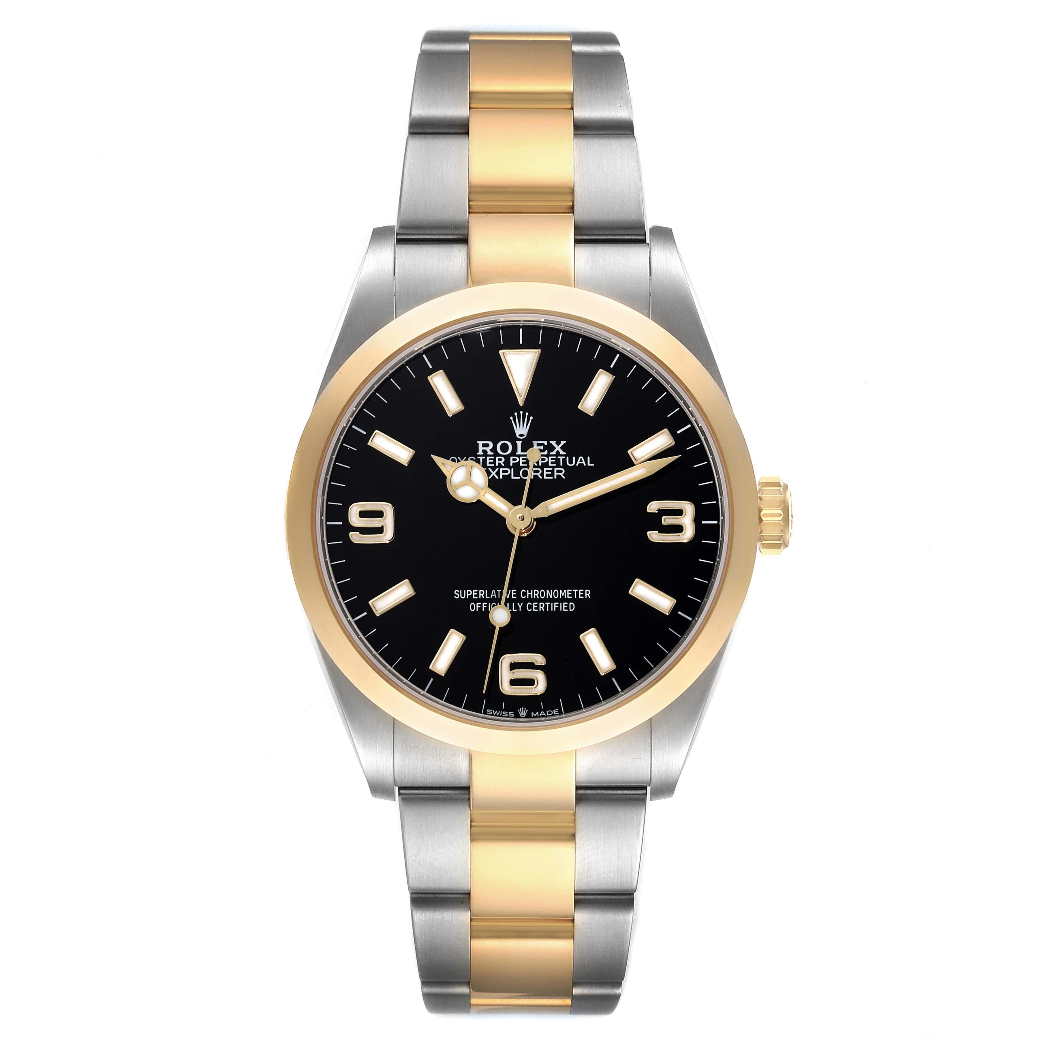 Rolex Explorer I Steel Yellow Gold Black Dial Mens Watch 124273 Box Card For Sale 5