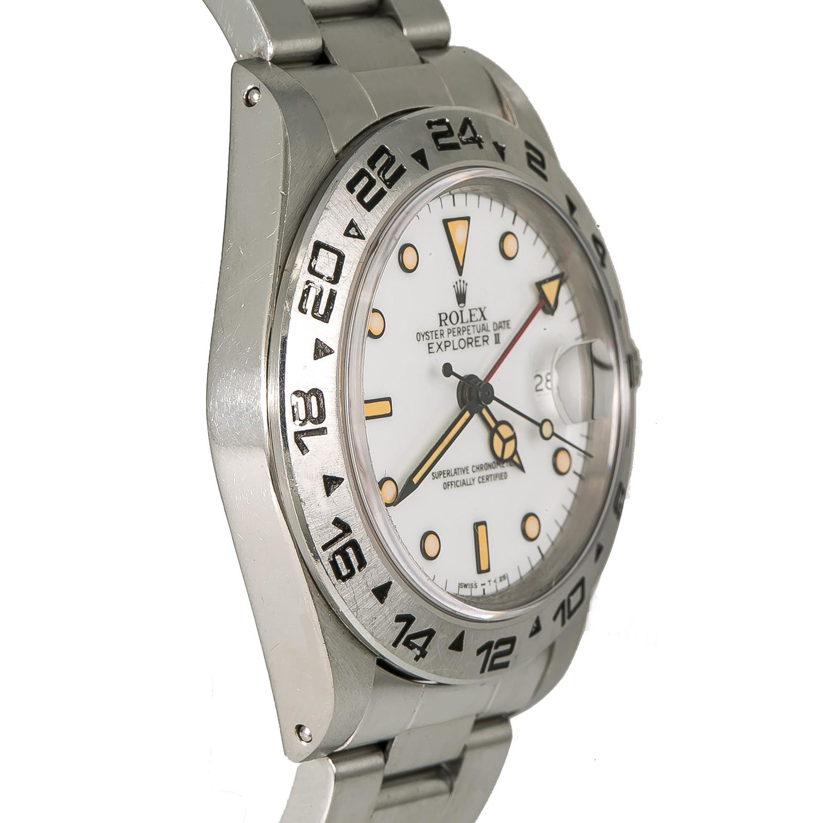 Rolex Explorer II 16550, White Dial, Certified and Warranty In Good Condition For Sale In Miami, FL