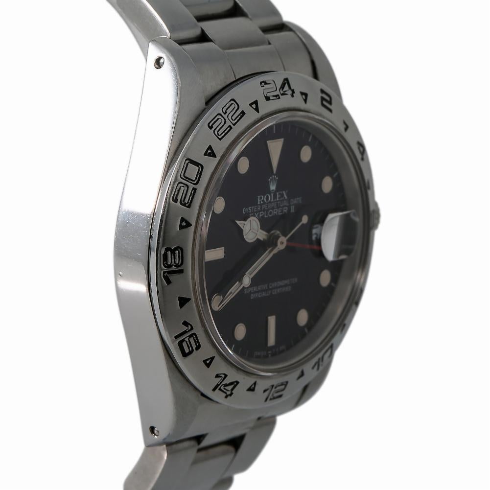 Rolex Explorer II 16550, Black Dial, Certified and Warranty In Good Condition In Miami, FL