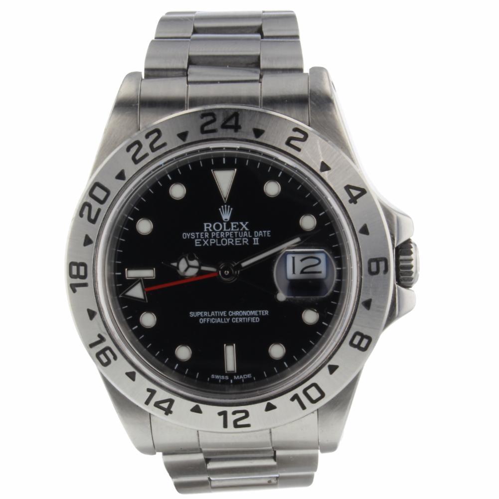 Rolex Explorer II Reference #:16550. Rolex Explorer II Stainless Steel Black Dial 40mm Mens Watch 16550 With Box. Verified and Certified by WatchFacts. 1 year warranty offered by WatchFacts.
