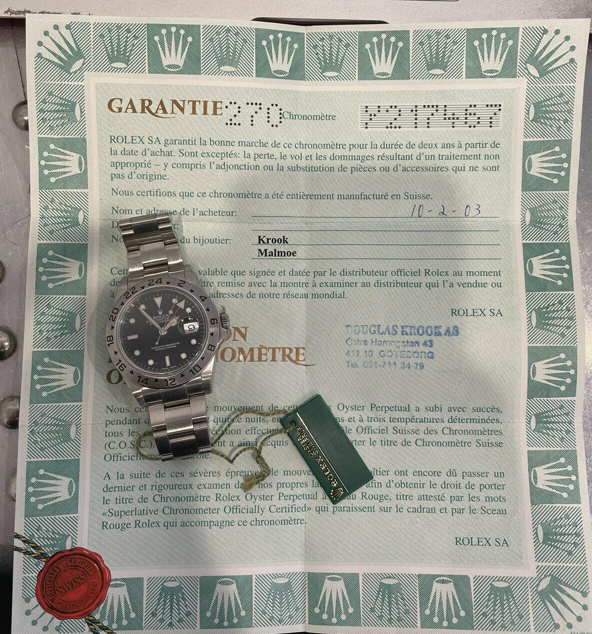 Rolex Explorer II 16570 GMT Stainless Steel Black Dial Watch W/ Papers & Hang Tag


Specifications
Brand	Rolex
Model Name	Explorer II
Model No.	16570
Gender	Unisex
Case Diameter	40mm
Box	No
Papers	Yes
Condition  Good 
Serial 	Y217XXX
