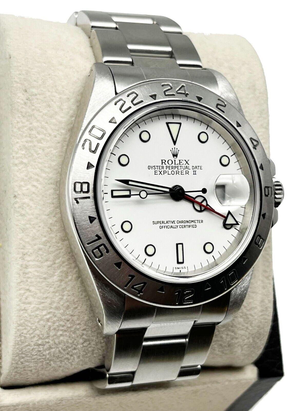 Style Number: 16750

Serial: A461***

Year: 1999

Model: Explorer II

Case Material: Stainless Steel 

Band: Stainless Steel 

Bezel: Stainless Steel 

Dial: White

Face: Sapphire Crystal 

Case Size: 40mm  

Includes: 

-Elegant Watch