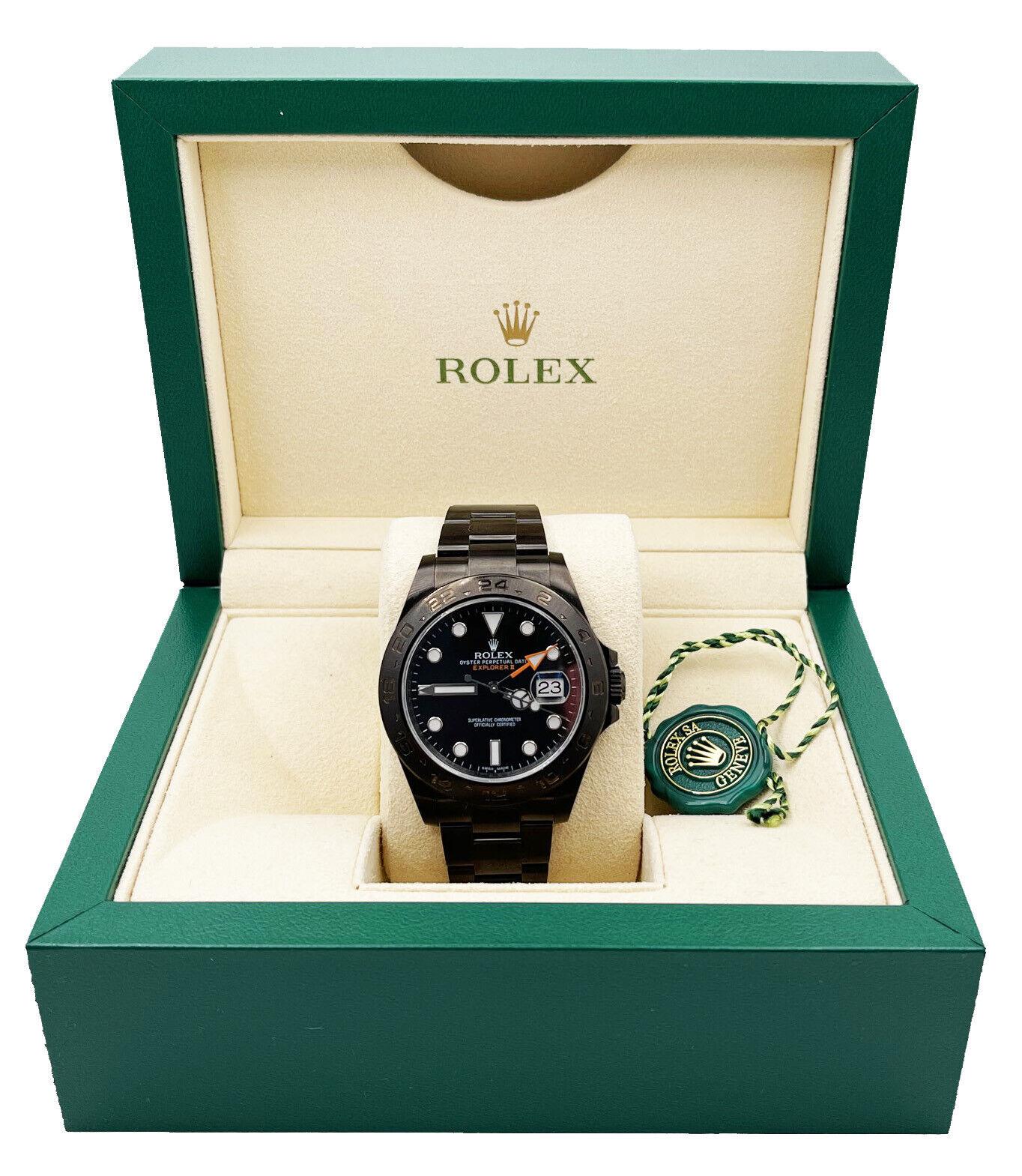 Rolex Explorer II 216570 Black Dial Black PVD Stainless Steel Box Booklet In Excellent Condition For Sale In San Diego, CA