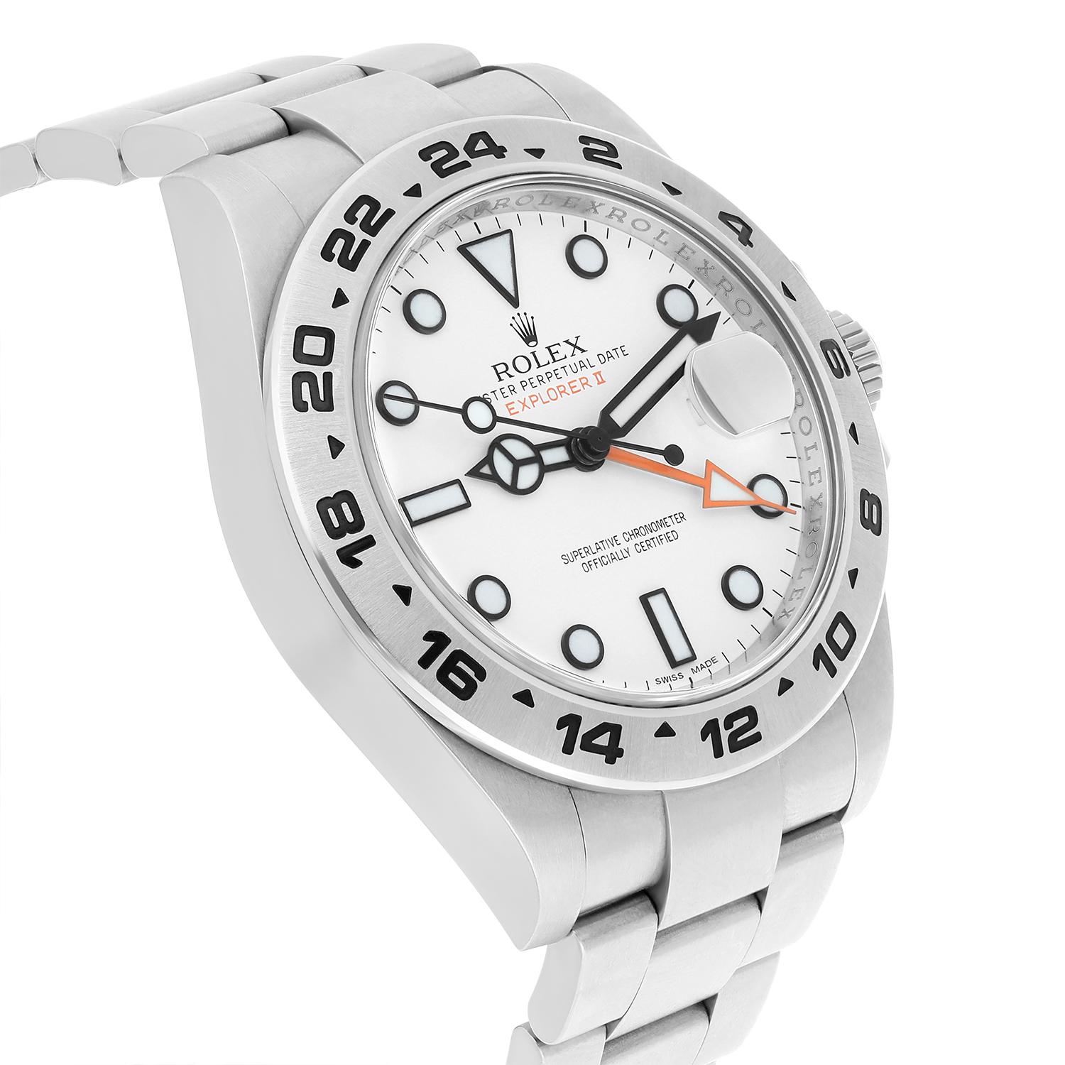 Rolex Explorer II 216570 Weißes Zifferblatt Edelstahl Herrenuhr kompletter Service im Zustand „Hervorragend“ in New York, NY