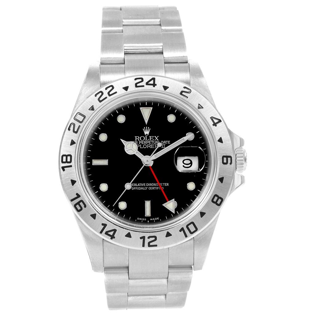 Rolex Explorer II 40 Black Dial Automatic Mens Watch 16570 Unworn. Officially certified chronometer self-winding movement. Stainless steel case 40 mm in diameter. Rolex logo on a crown. Stainless steel fixed bezel. Scratch resistant sapphire crystal